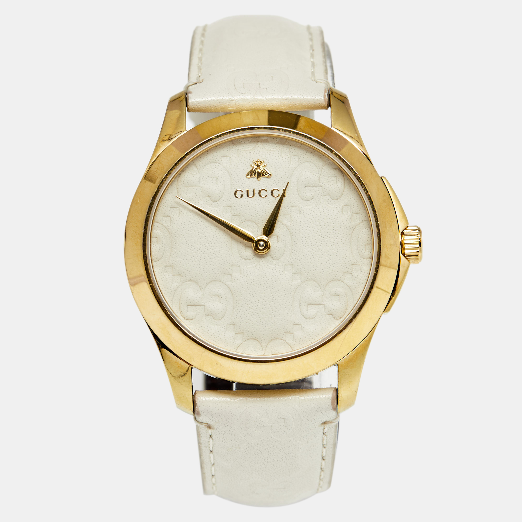 白色镀金不锈钢皮革女式手表