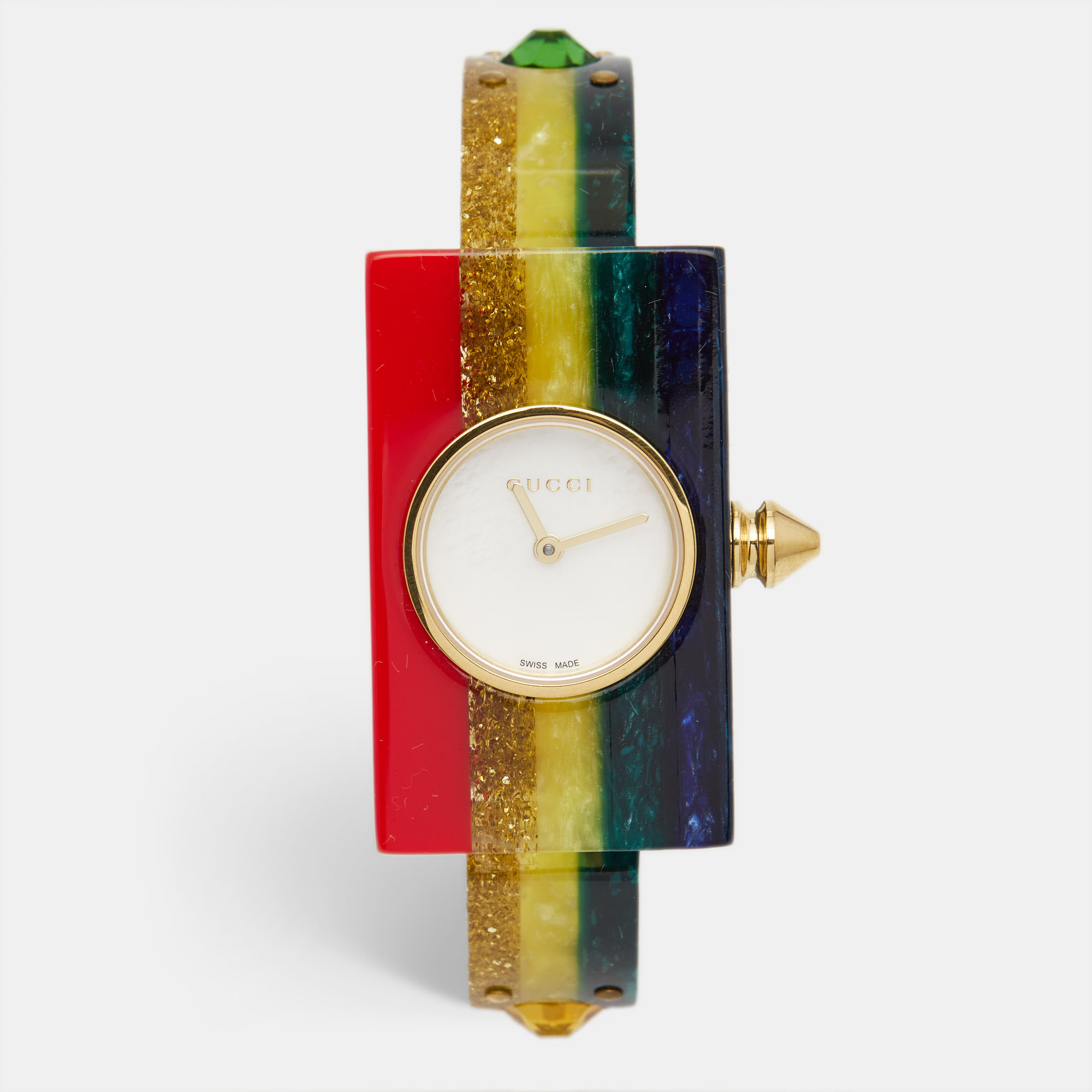 Gucci Mother Of Pearl Multicolor Plexiglass Vintage Web YA143520 Women's Wristwatch 24 Mm
