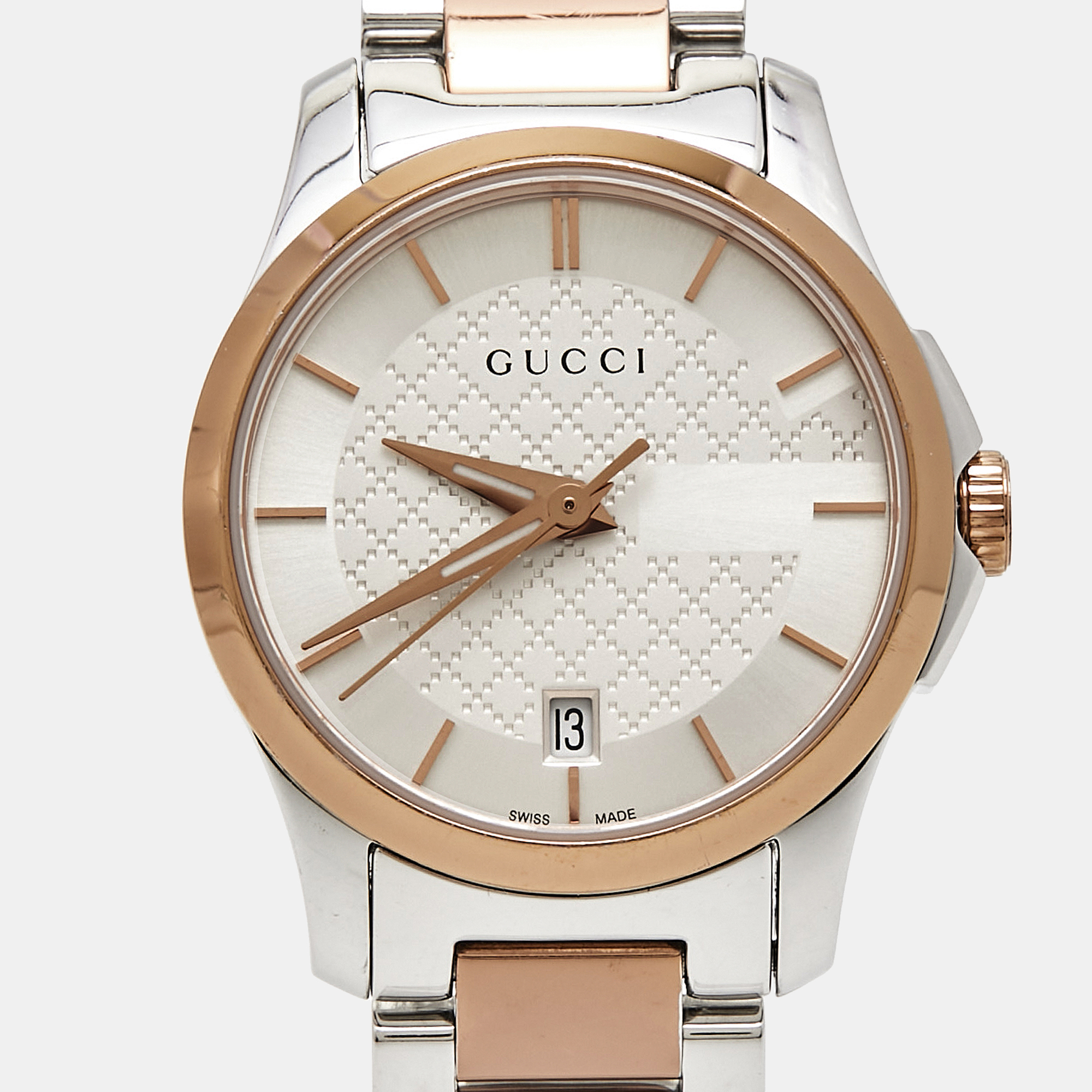 Gucci Silver Two-Tone Stainless Steel G-Timeless YA126564 Women's Wristwatch 27 Mm