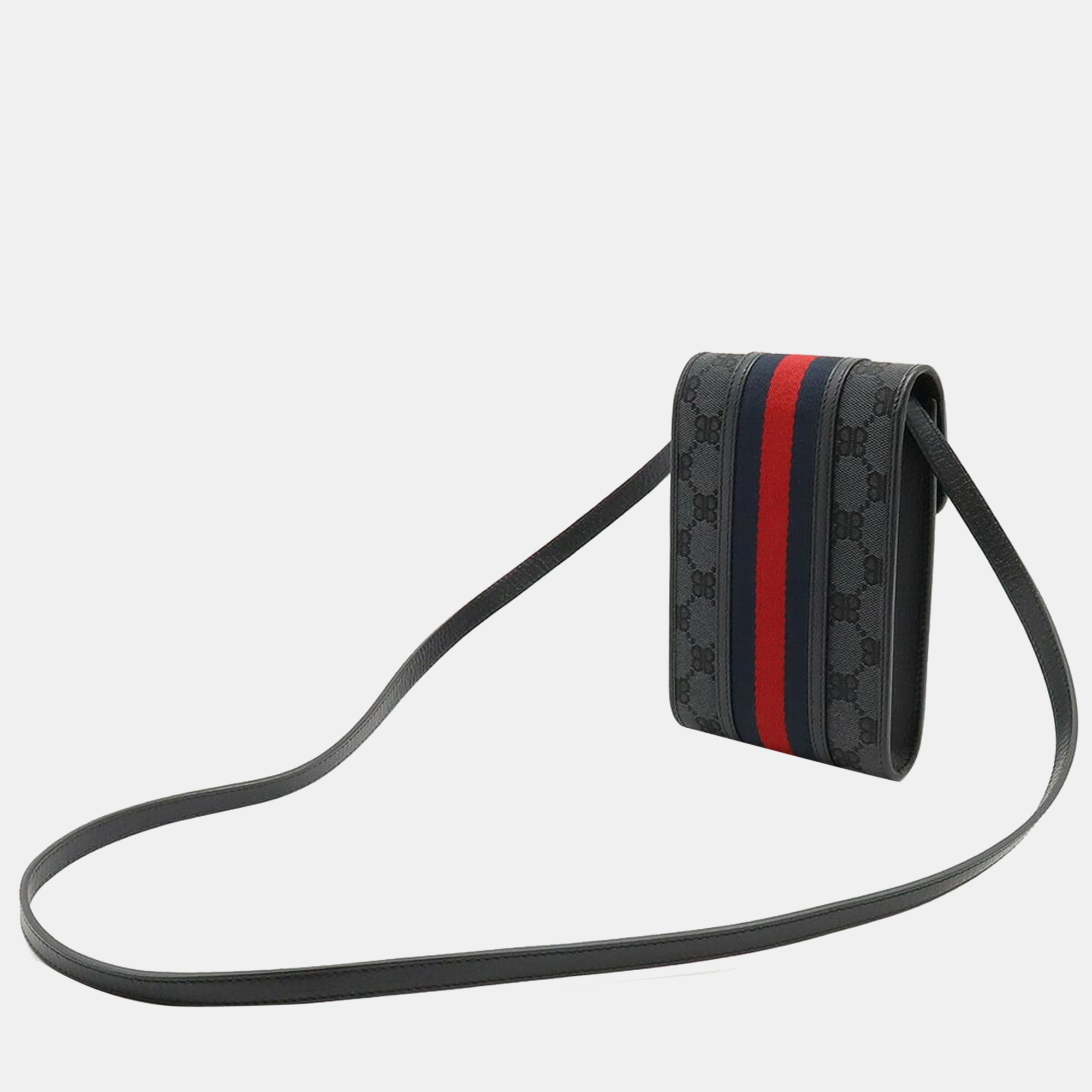 Gucci X Balenciaga Black BB Denim Monogram Web Mini Ophidia Phone Bag