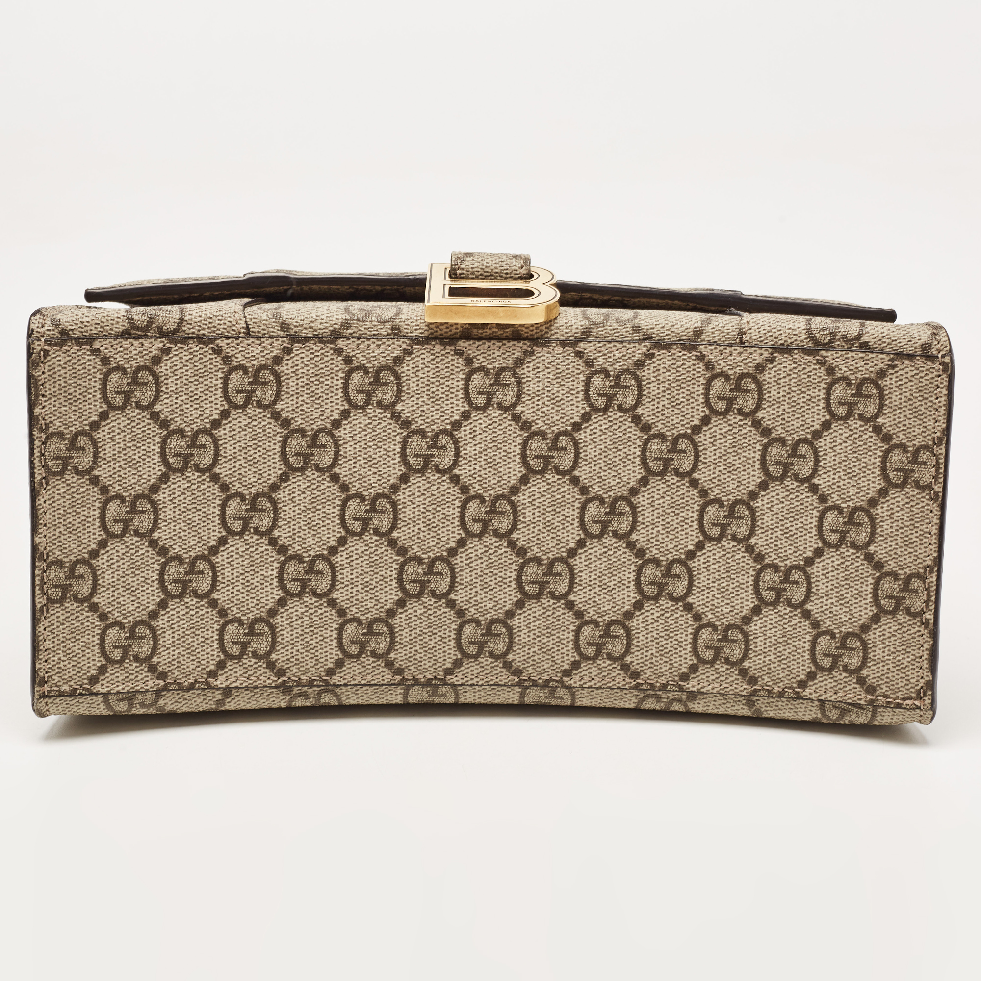 Gucci X Balenciaga Beige/Brown GG Supreme Canvas Hourglass Top Handle Bag
