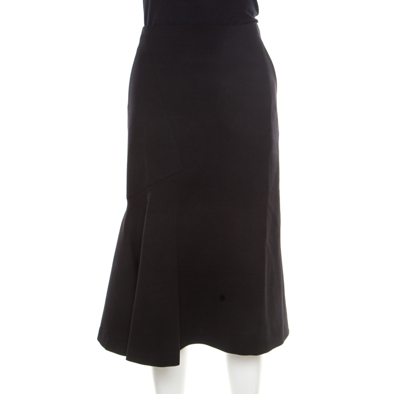 Image of Guy Laroche Couture Black Wool Flared Skirt L