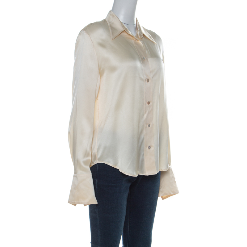Guy Laroche Paris Collection Vintage Cream Silk Satin Button Front Shirt L