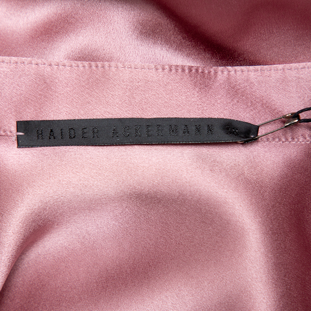 Haider Ackermann Pink Silk Satin Stand Collar Drop Shoulder Detail Dali Shirt M