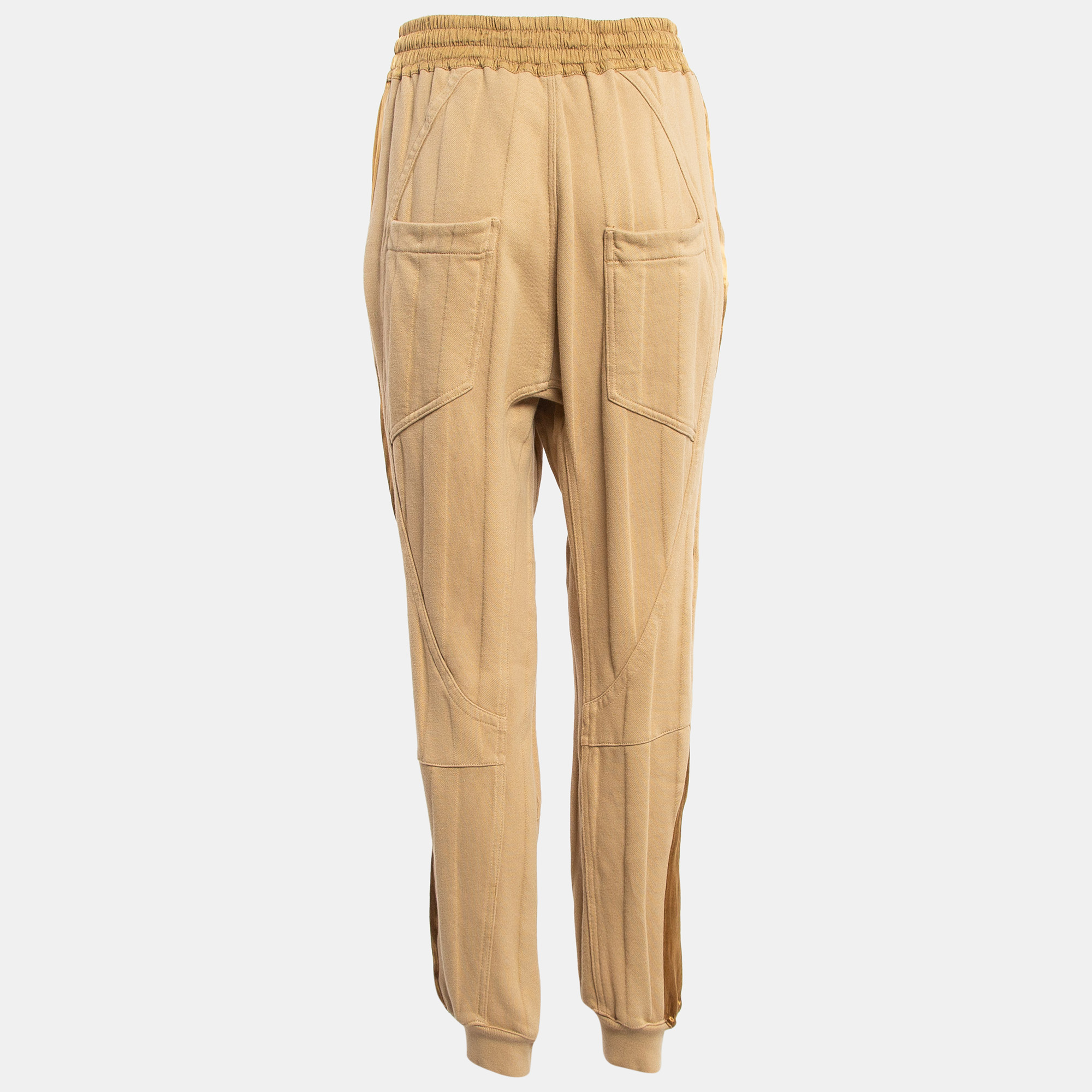 Haider Ackermann Light Brown Satin Side Stripe Cotton Sweatpants L