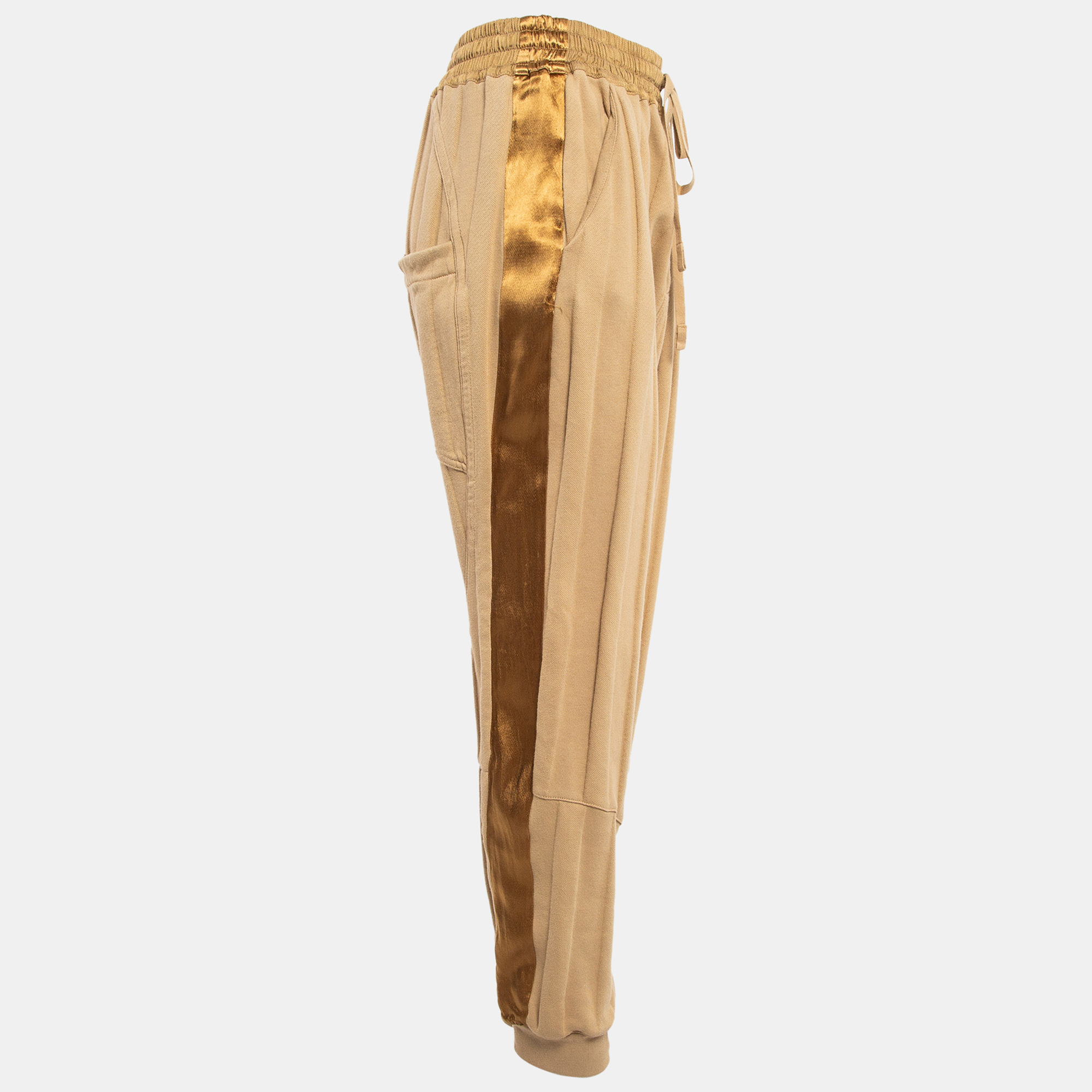 Haider Ackermann Light Brown Satin Side Stripe Cotton Sweatpants L