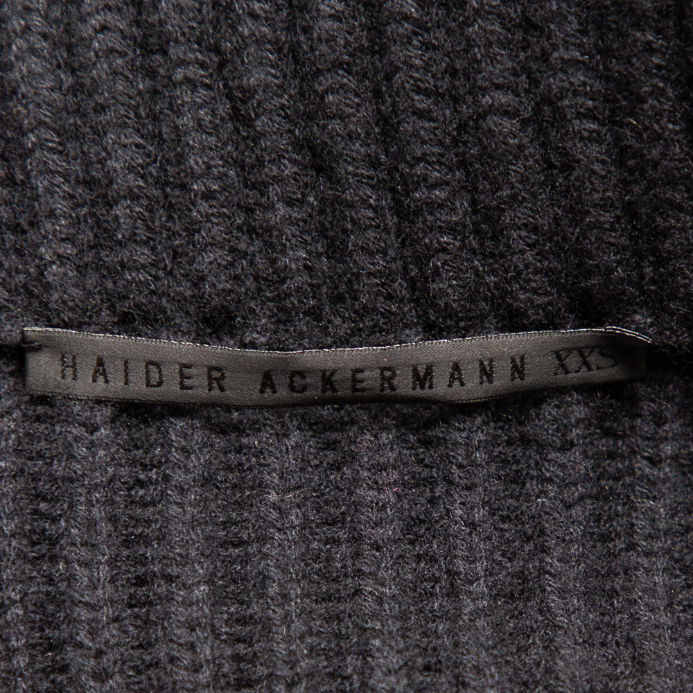 Haider Ackermann Black Wool Knit Collared Zip Front Oversized Long Cardigan XXS