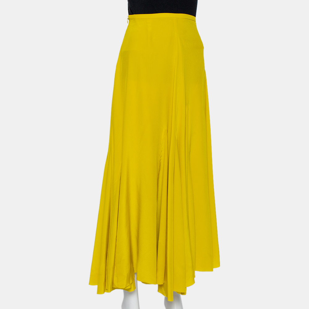 Haider Ackermann Mustard Yellow Silk Flared Maxi Skirt S