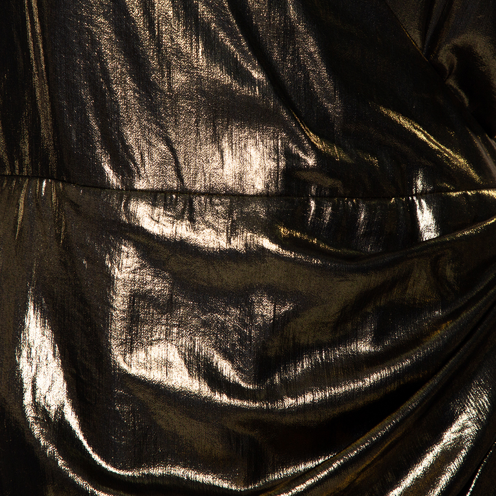Haney Metallic Gold Lame' Faux Wrap Asymmetrical Hem Dress M