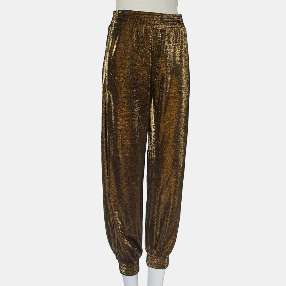 Haney Metallic Lurex Knit Side Slit Detail Harem Joggers M