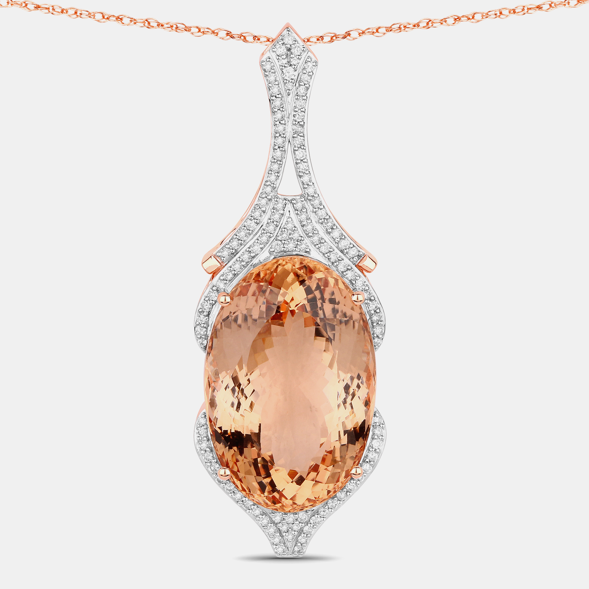 32.72 cts Morganite and Diamond 14K Rose Gold Statement Pendant
32.72 cts Morganite and Diamond 14K Rose Gold Statement Pendant
