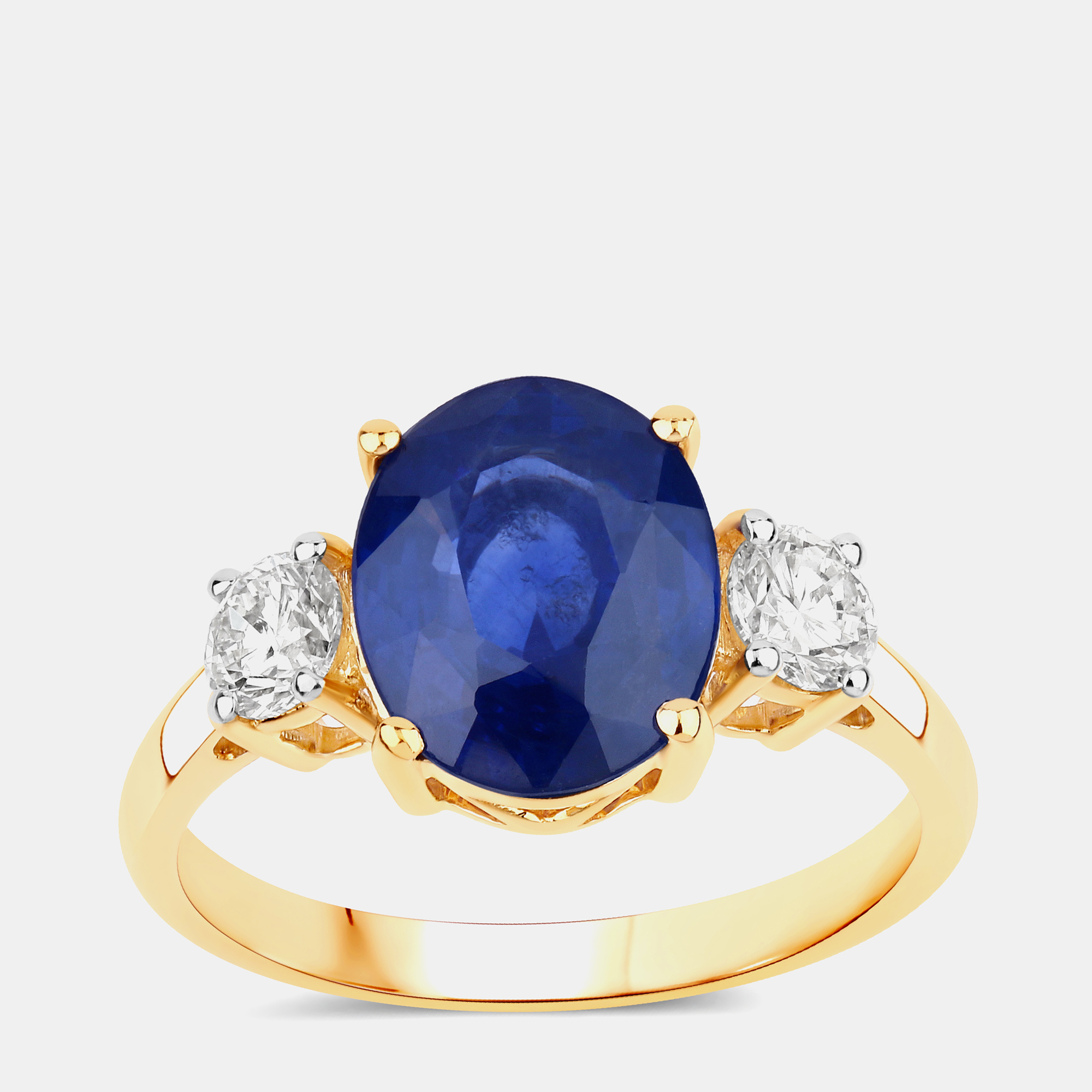 3.64 cts Ceylon Blue Sapphire and Diamond 18K Yellow Gold 3 Stone Ring US Size 7
3.64 cts Ceylon Blue Sapphire and Diamond 18K Yellow Gold 3 Stone Ring US Size 7