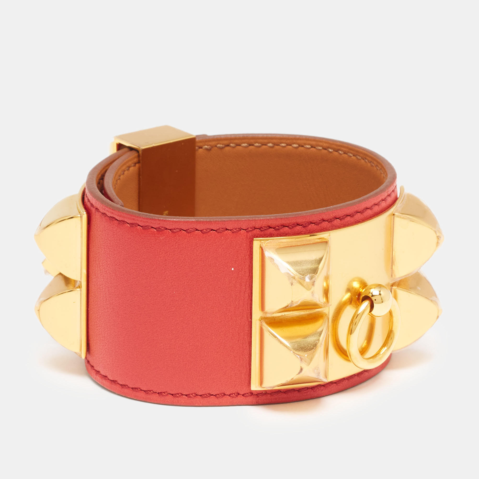 Hermès Collier De Chien Red Leather Gold Plated Bracelet