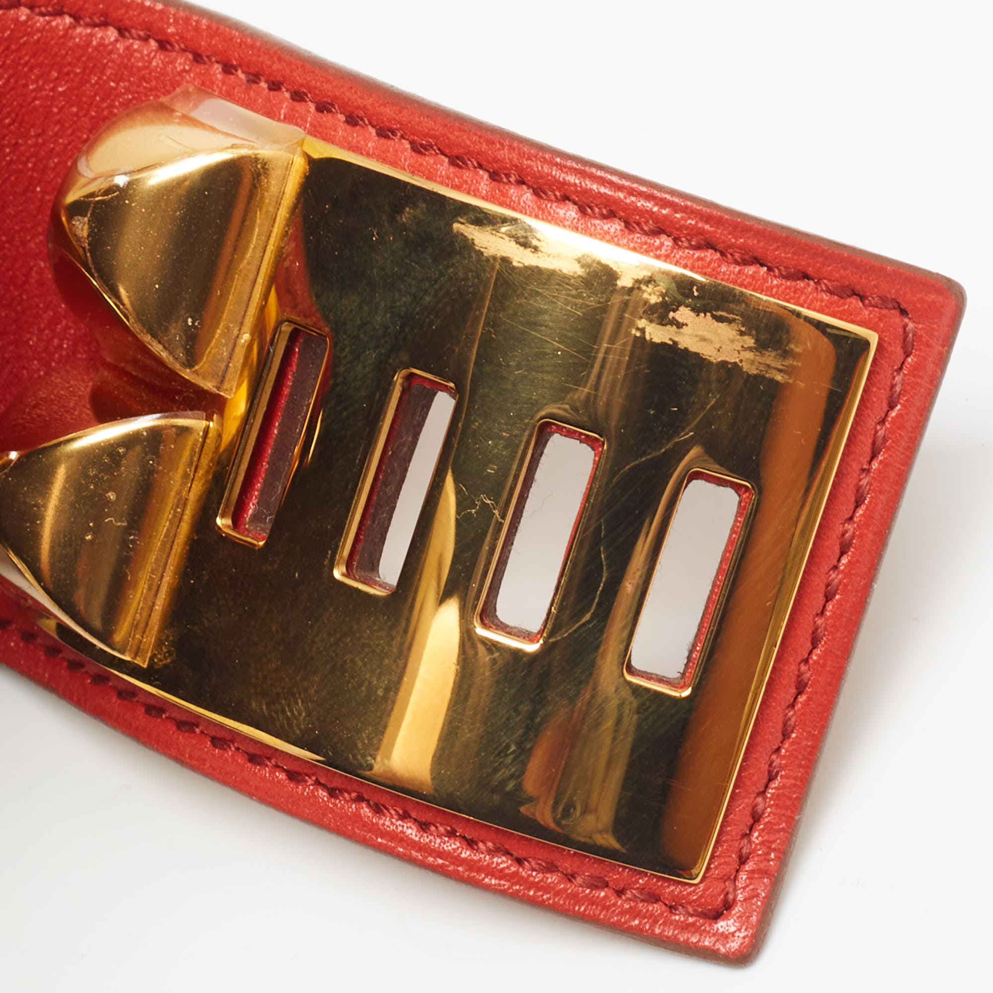 Hermès Collier De Chien Red Leather Gold Plated Bracelet