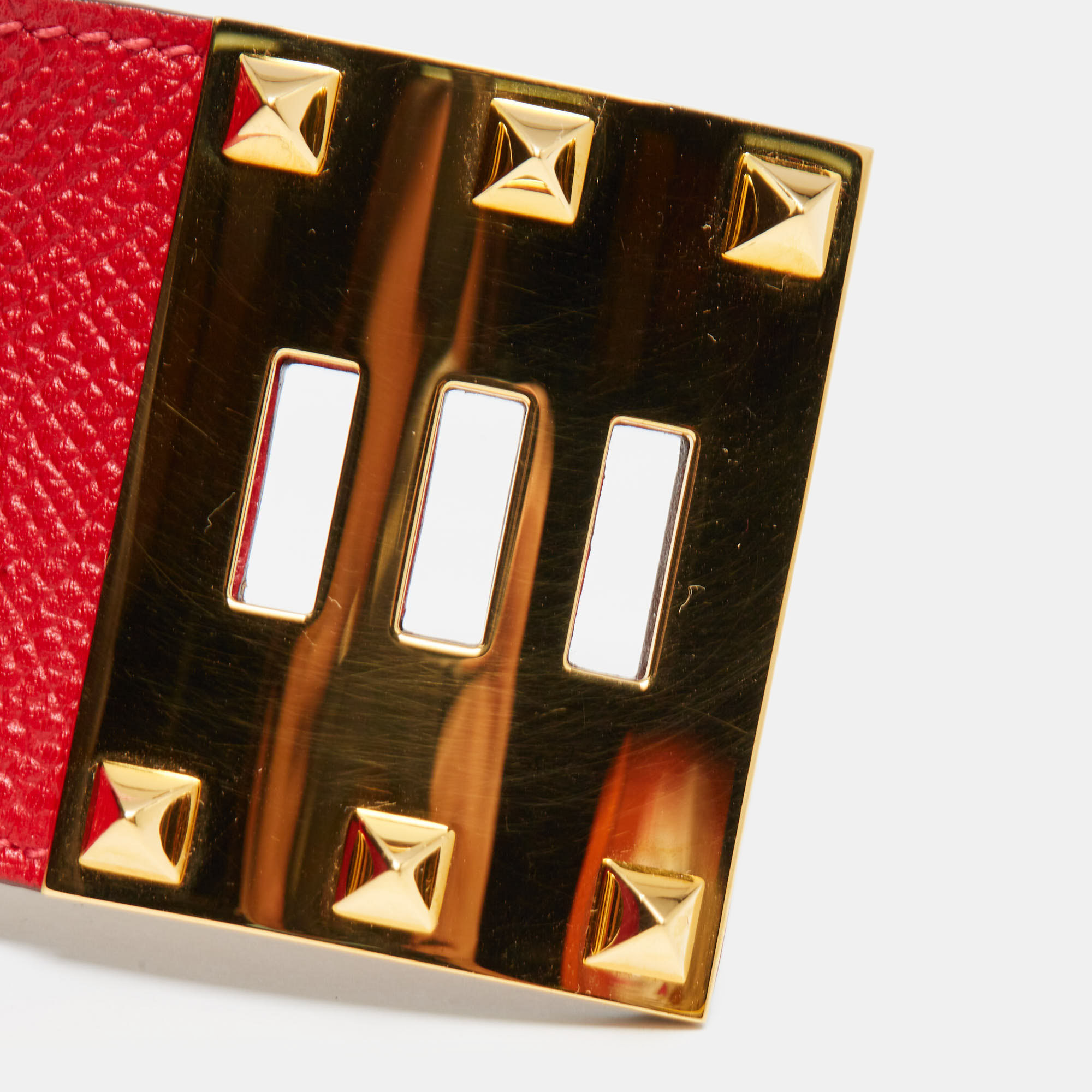 Hermès Kelly Dog Red Leather Gold Plated Bracelet