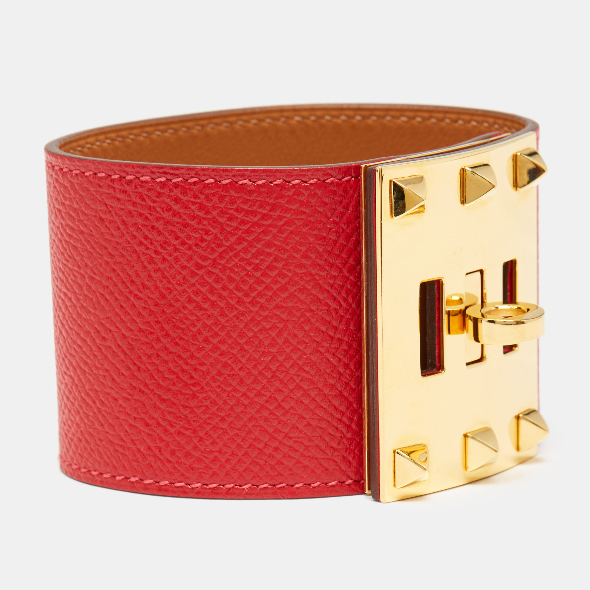 Hermès Kelly Dog Red Leather Gold Plated Bracelet