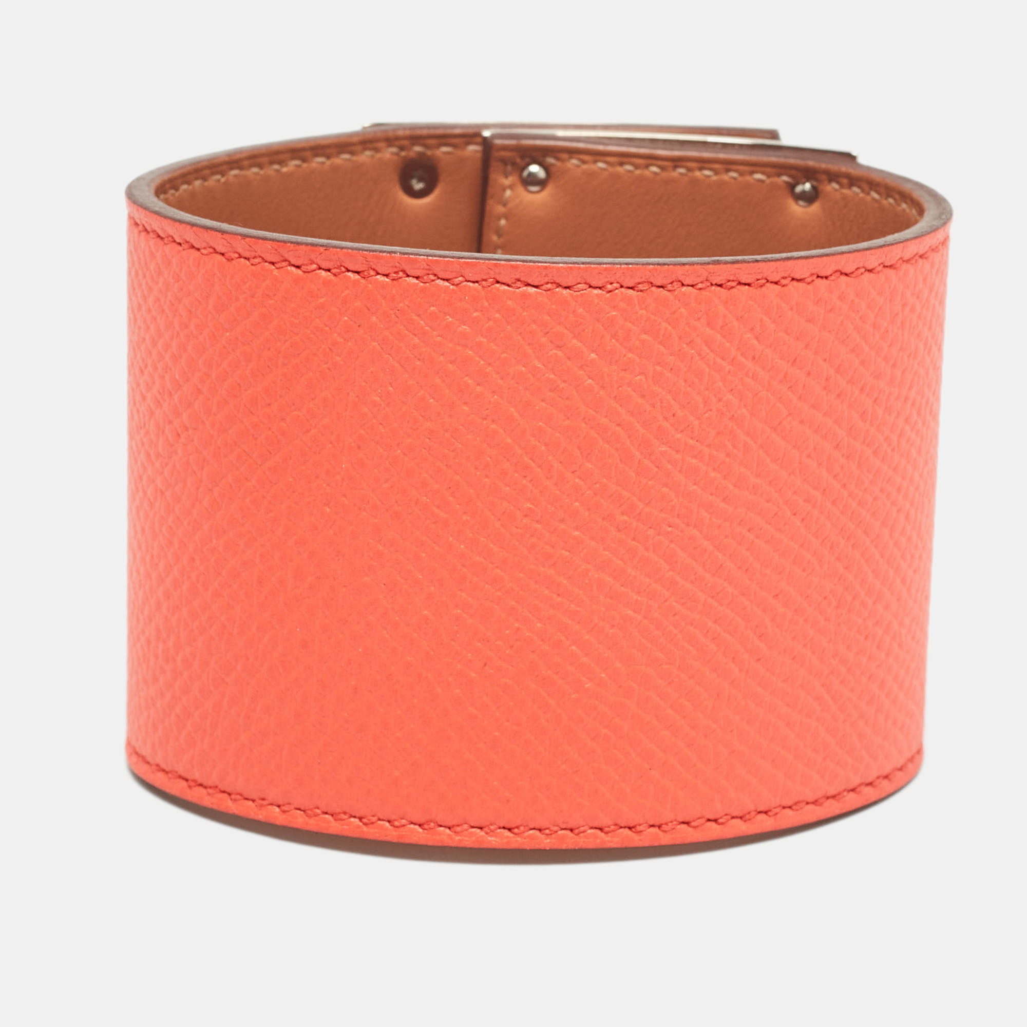 Hermes Kelly Dog Orange Leather Palladium Plated Bracelet