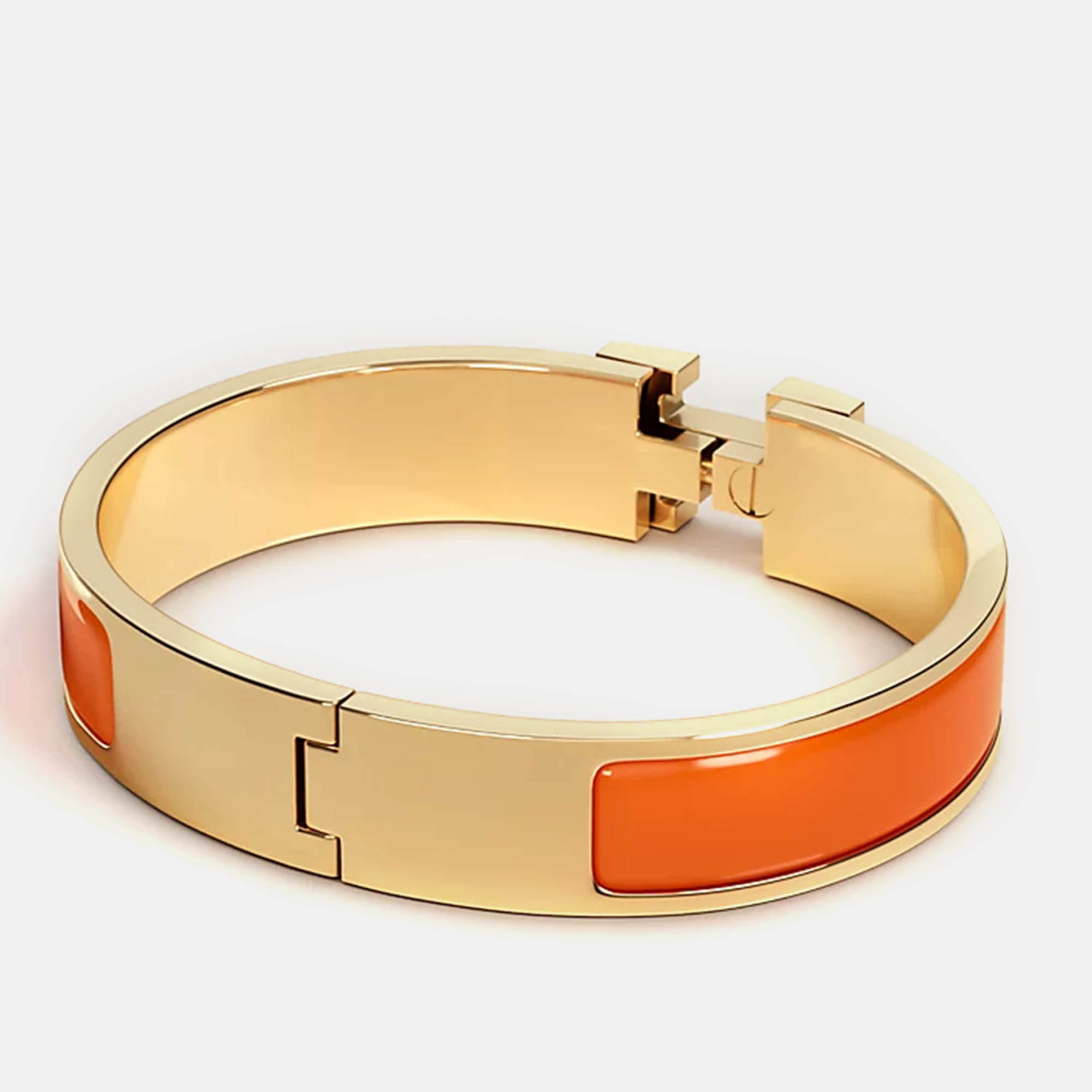 Hermes Orange Fruite Enamel Clic H Bracelet Size PM