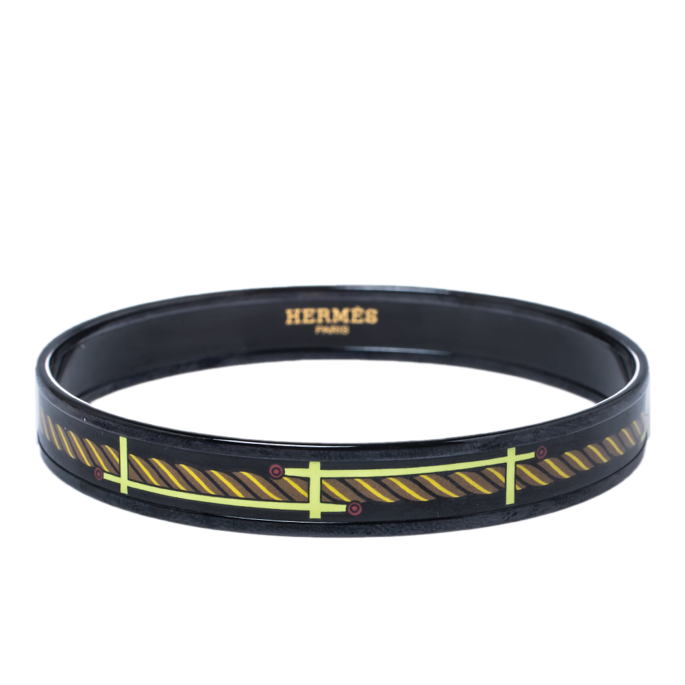 Hermès 14 Africa Quadrige Narrow Enamel PVD Plated Bangle Bracelet