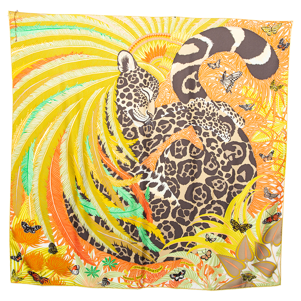 Hermès Multicolor Jaguar Quetzal Silk Scarf