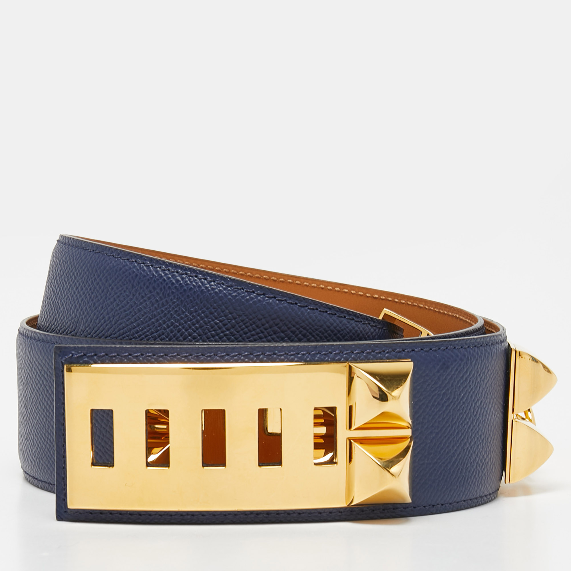 Hermes Bleu Saphir Epsom Leather Collier De Chien Belt 90CM