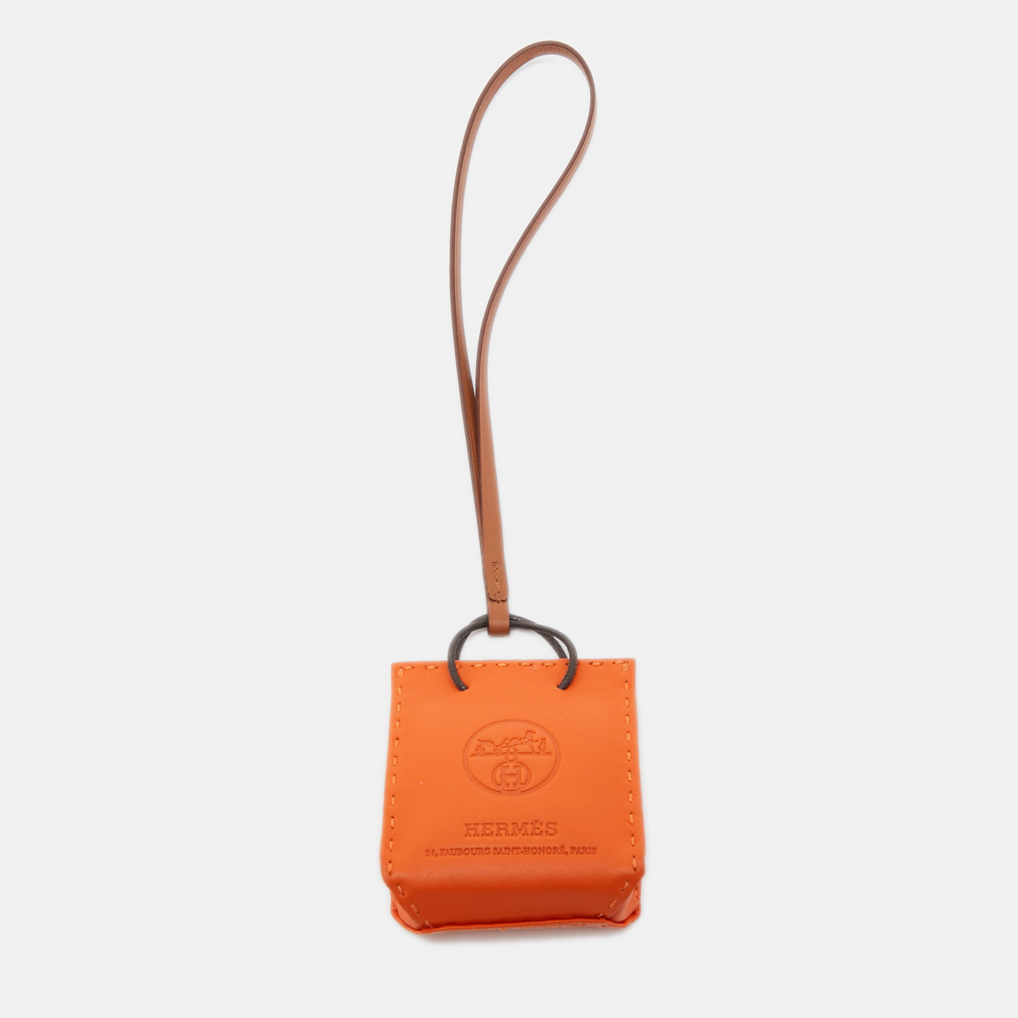 Hermes Feu/Gold Milo Lambskin And Swift Leather Shopping Bag Charm