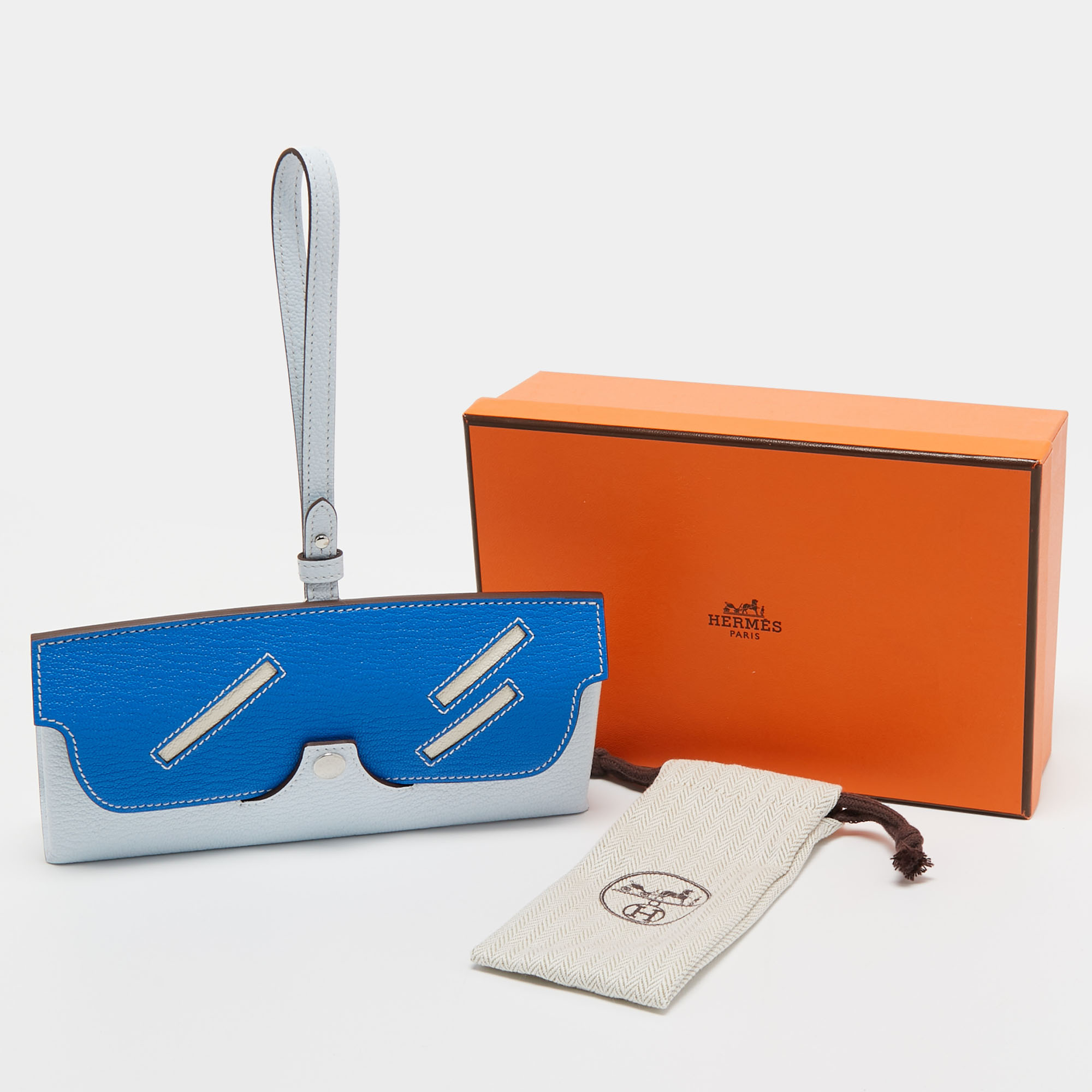Hermes Bleu Brume/Bleu Hydra /Quebracho /Nauve Sylvestre Mysore In The Loop Wink Sunglasses Case
