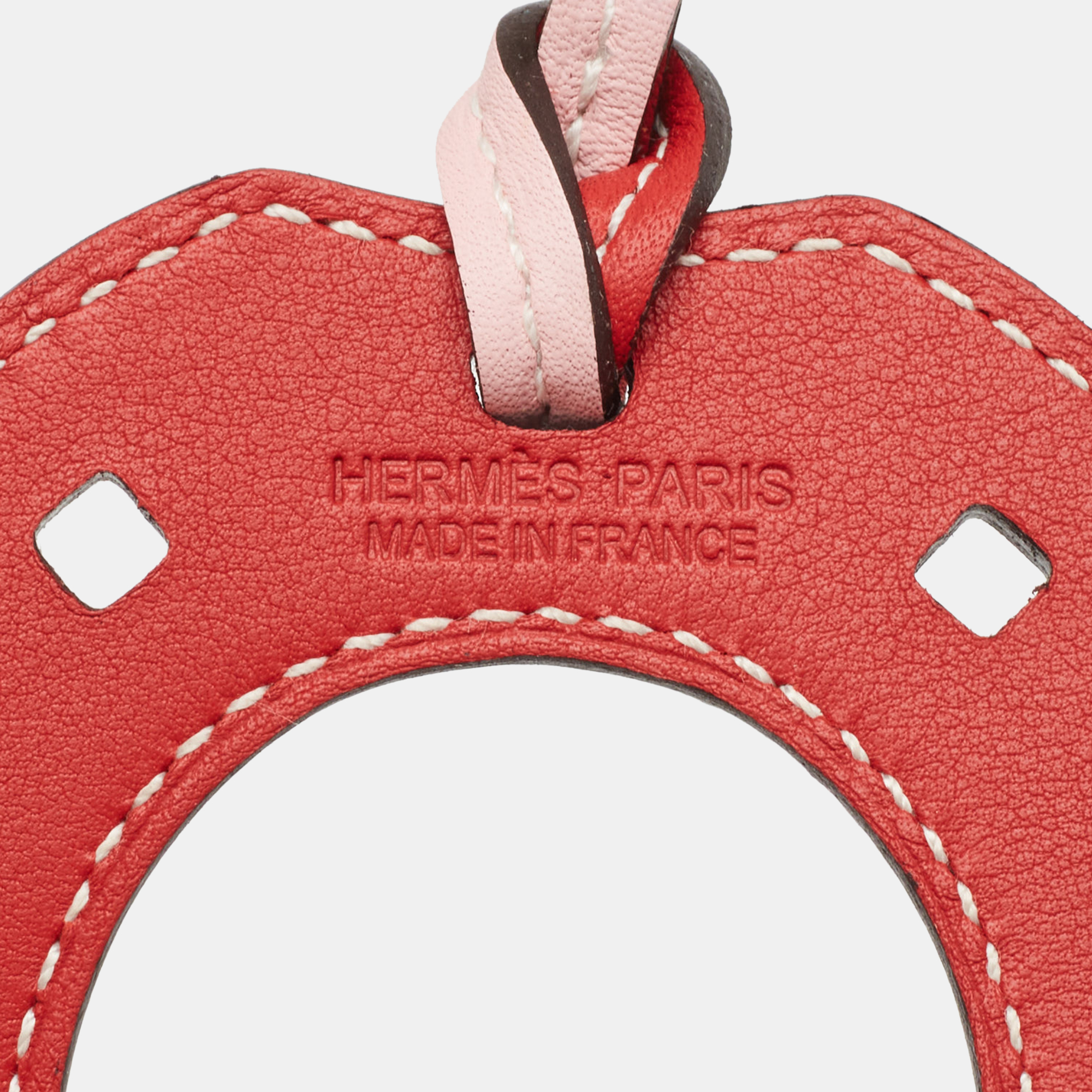 Hermes Rose Sakura/Vermillion Swift Leather Paddock Fer A Cheval Bag Charm
