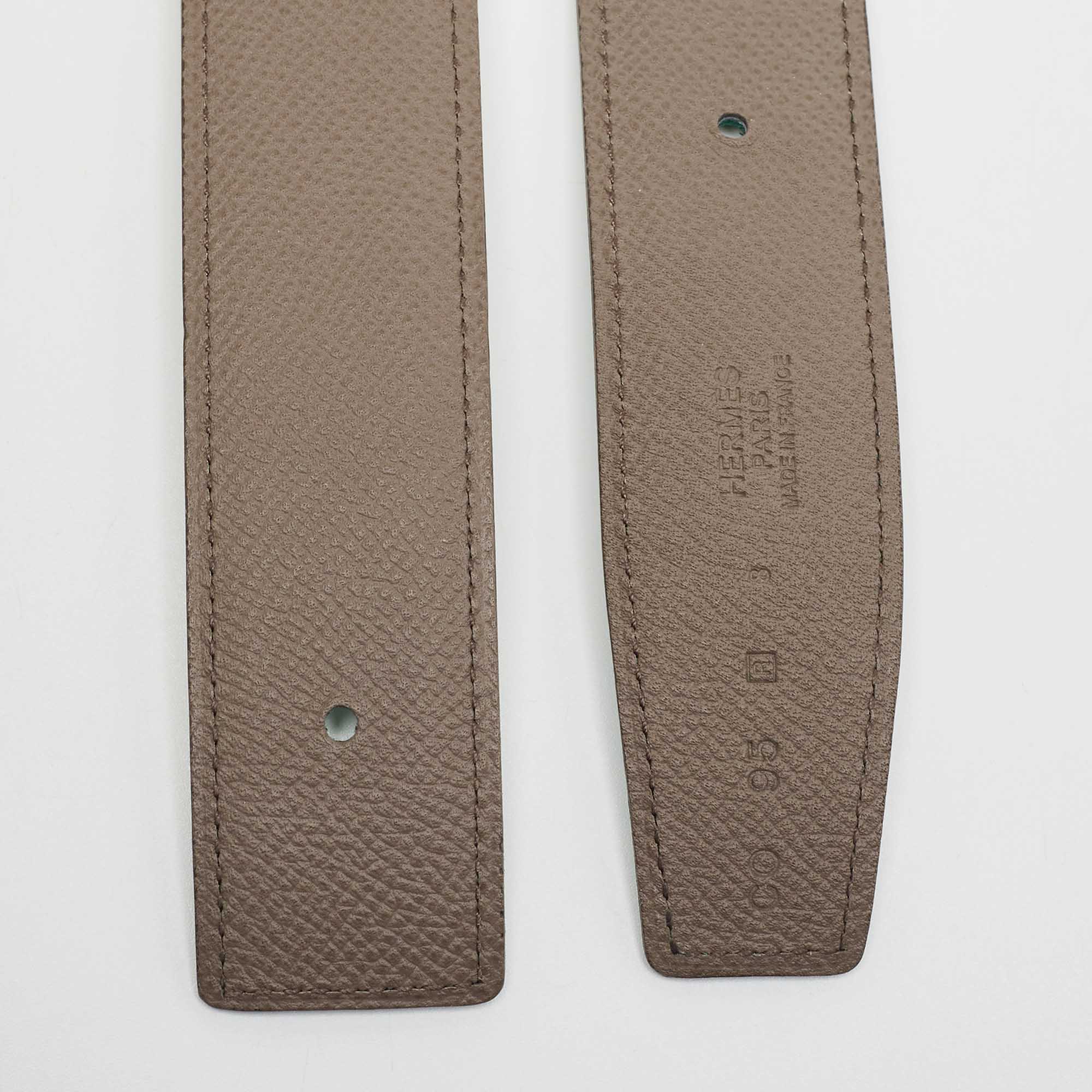 Hermès Etain/Bambou Epsom And Swift Leather Reversible Belt Strap Size 95CM