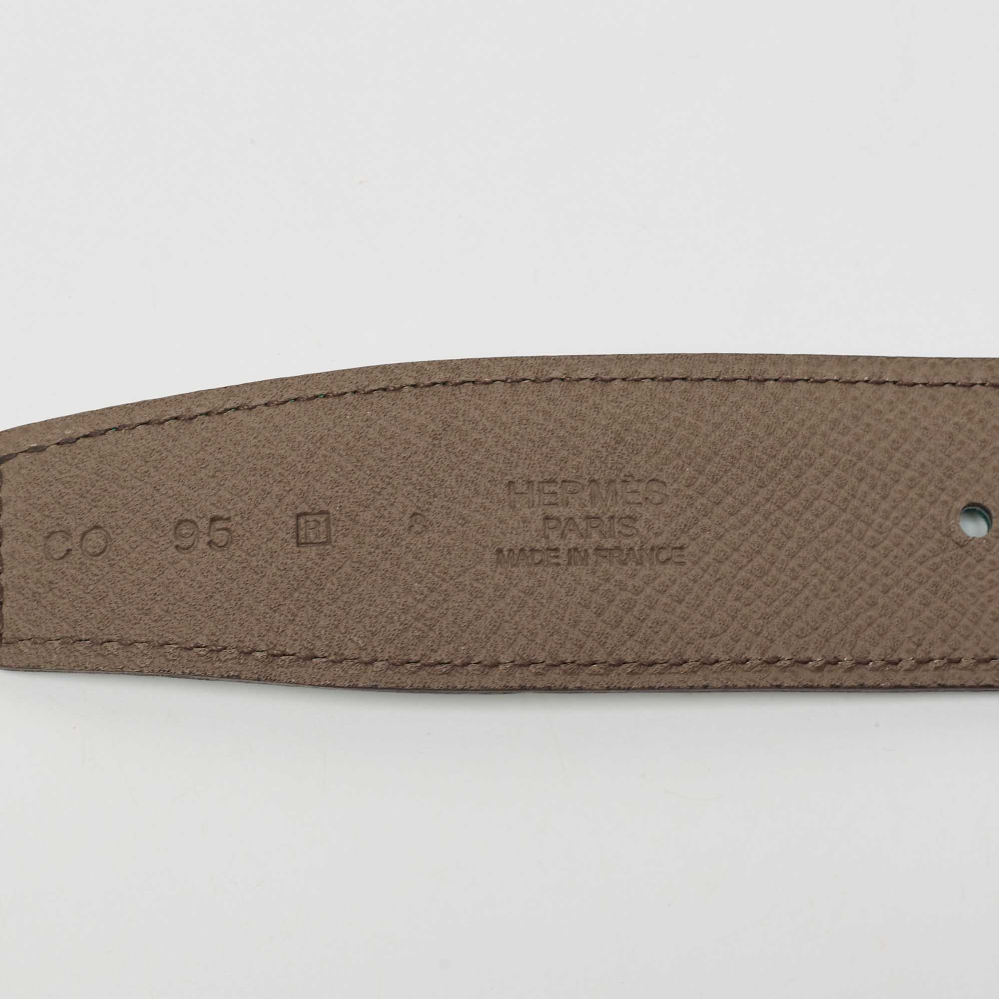 Hermès Etain/Bambou Epsom And Swift Leather Reversible Belt Strap Size 95CM