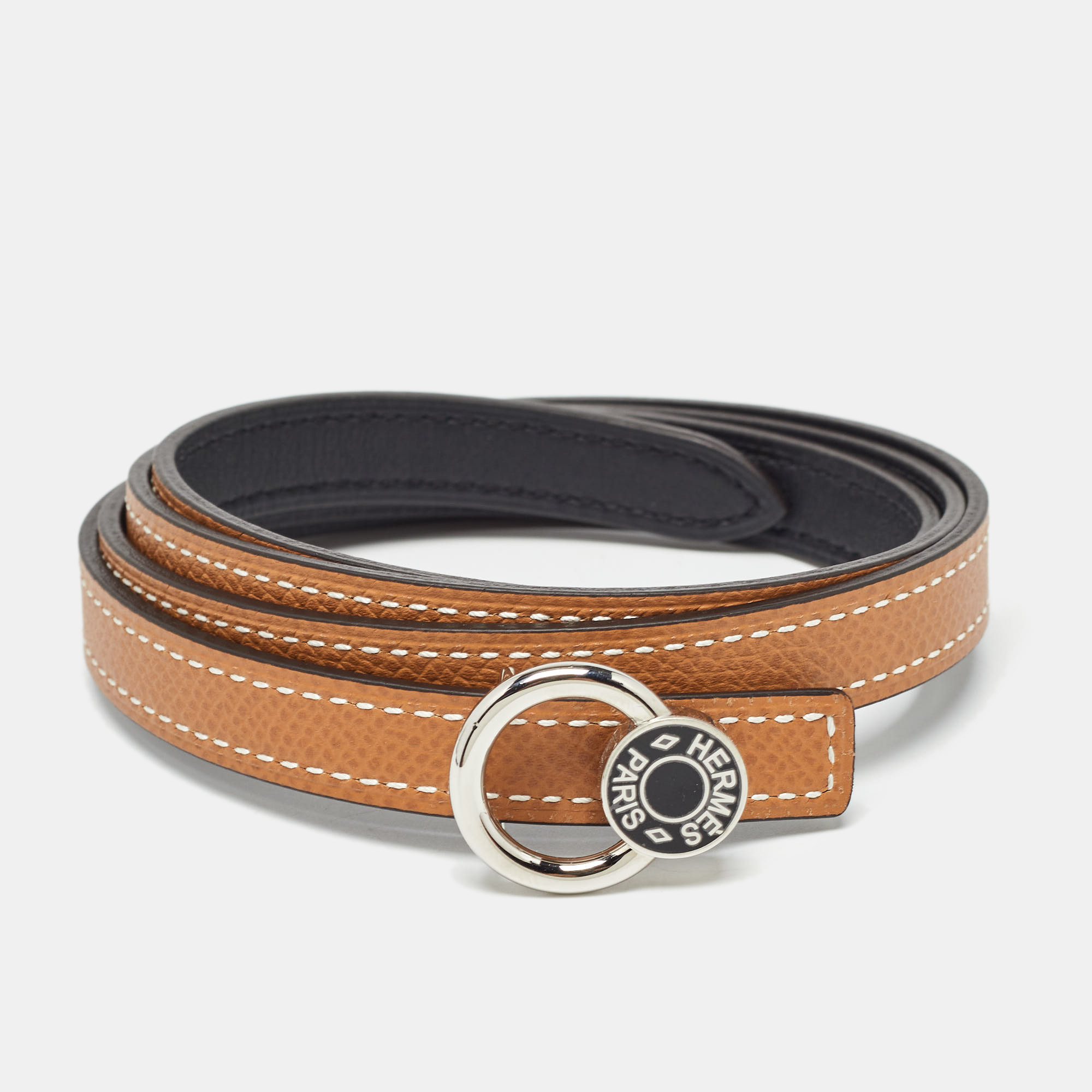 Hermes noir/gold swift and epsom leather clou de selle buckle reversible belt 85 cm