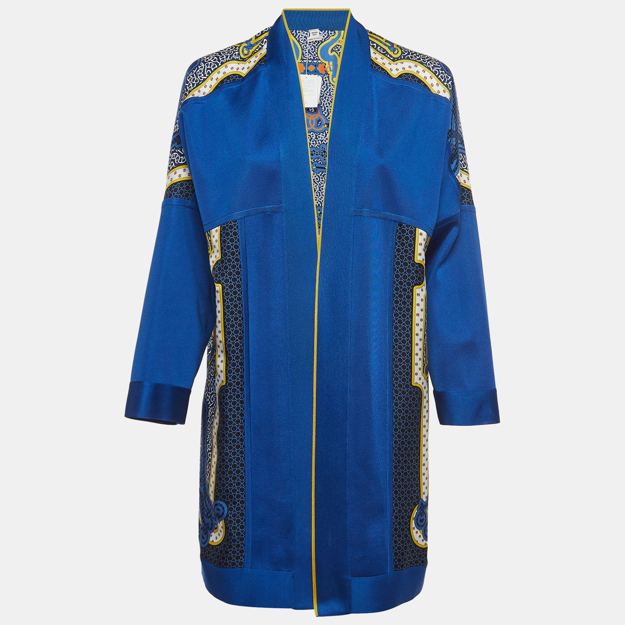 Hermes Blue/Multicolor Printed Twill Silk Open Cardigan S