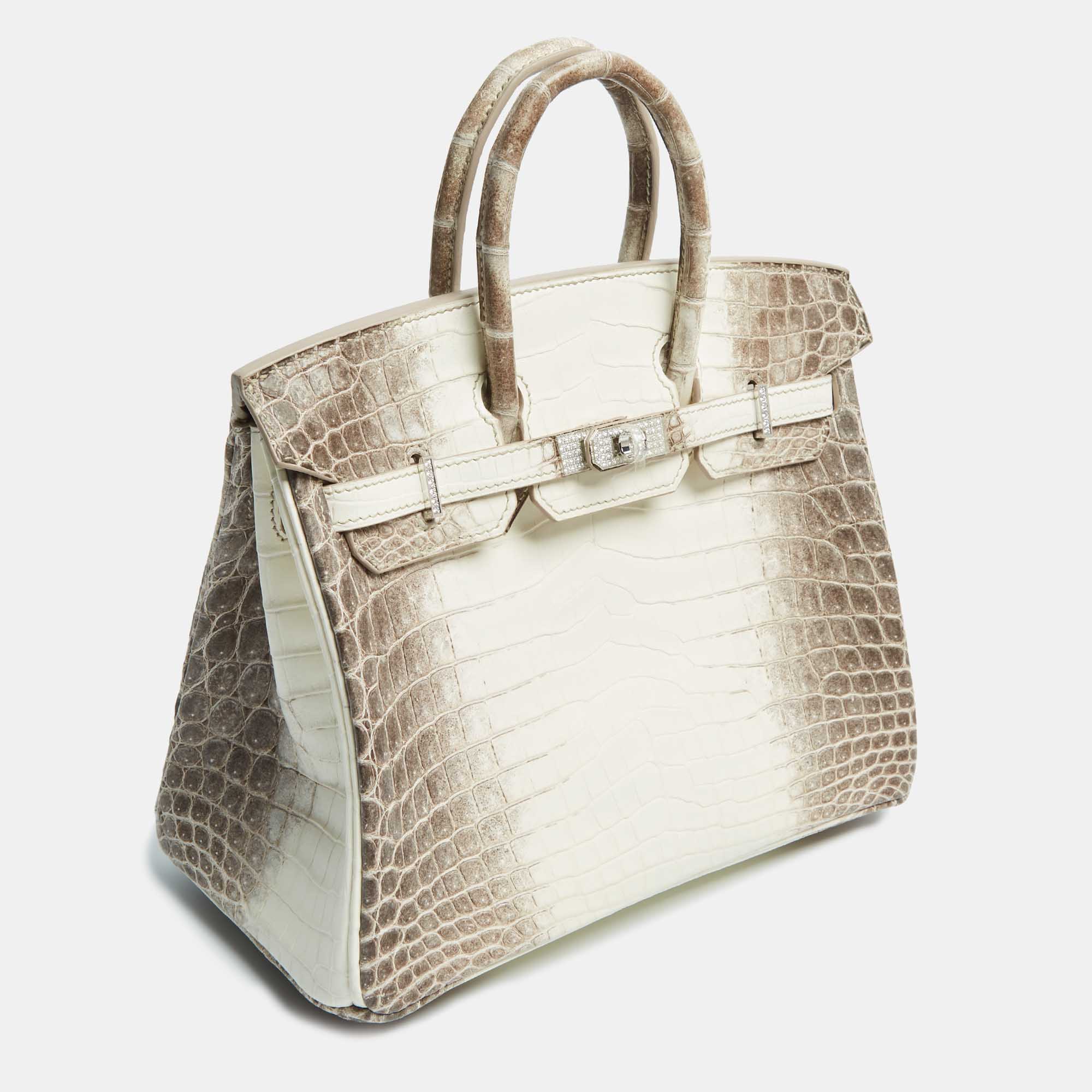 Hermès Blanc Crocodile Niloticus Himalaya 18K White Gold Encrusted Diamond Birkin 25 Bag