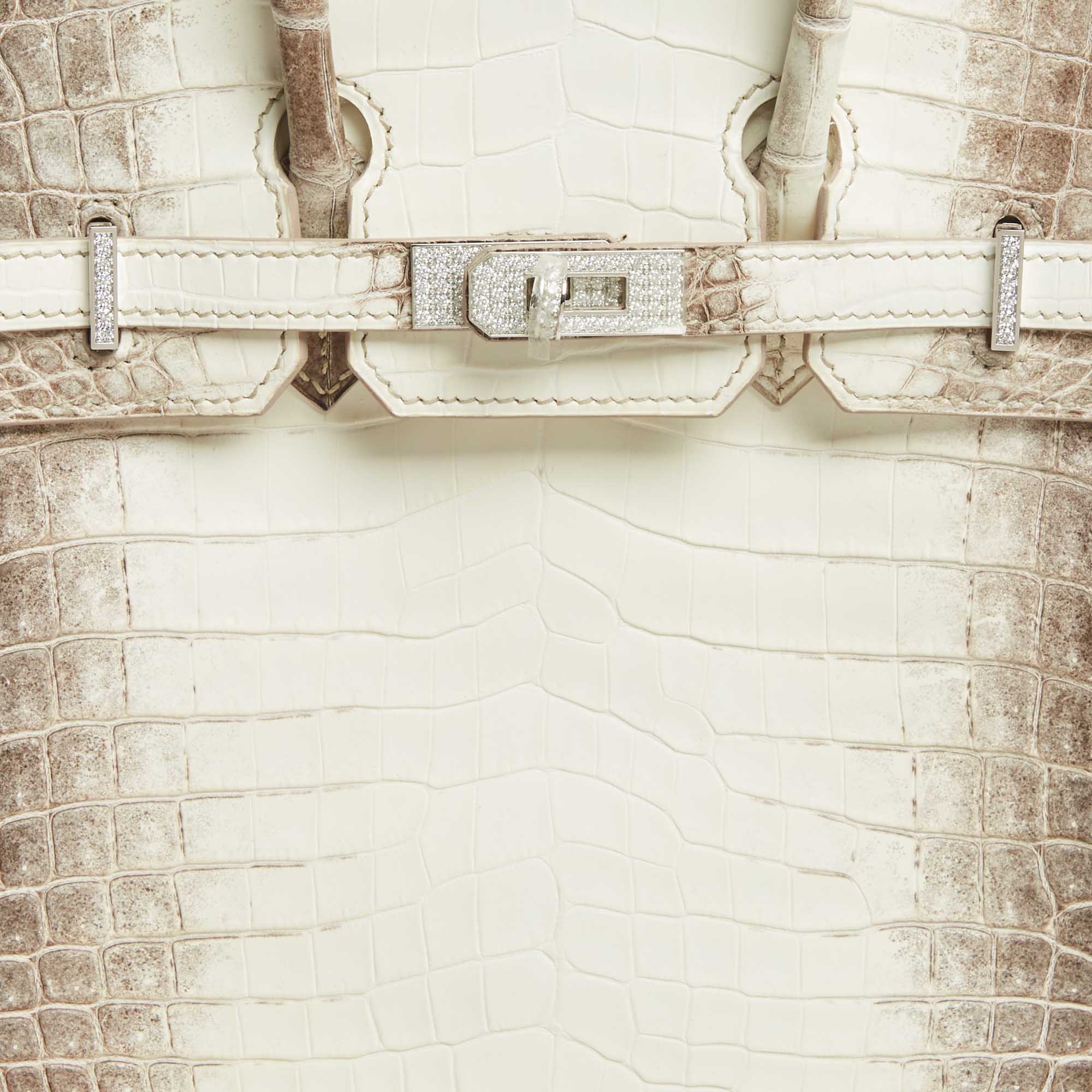 Hermès Blanc Crocodile Niloticus Himalaya 18K White Gold Encrusted Diamond Birkin 25 Bag