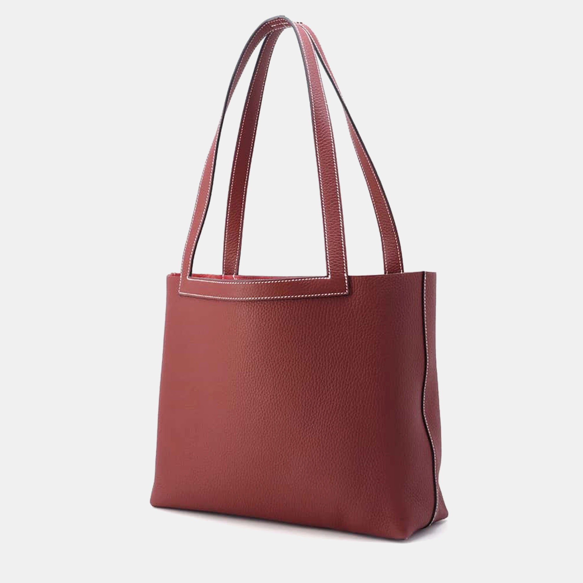 Hermes Rouge H Taurillon Clemence Cabas Sellier Bag Size 31