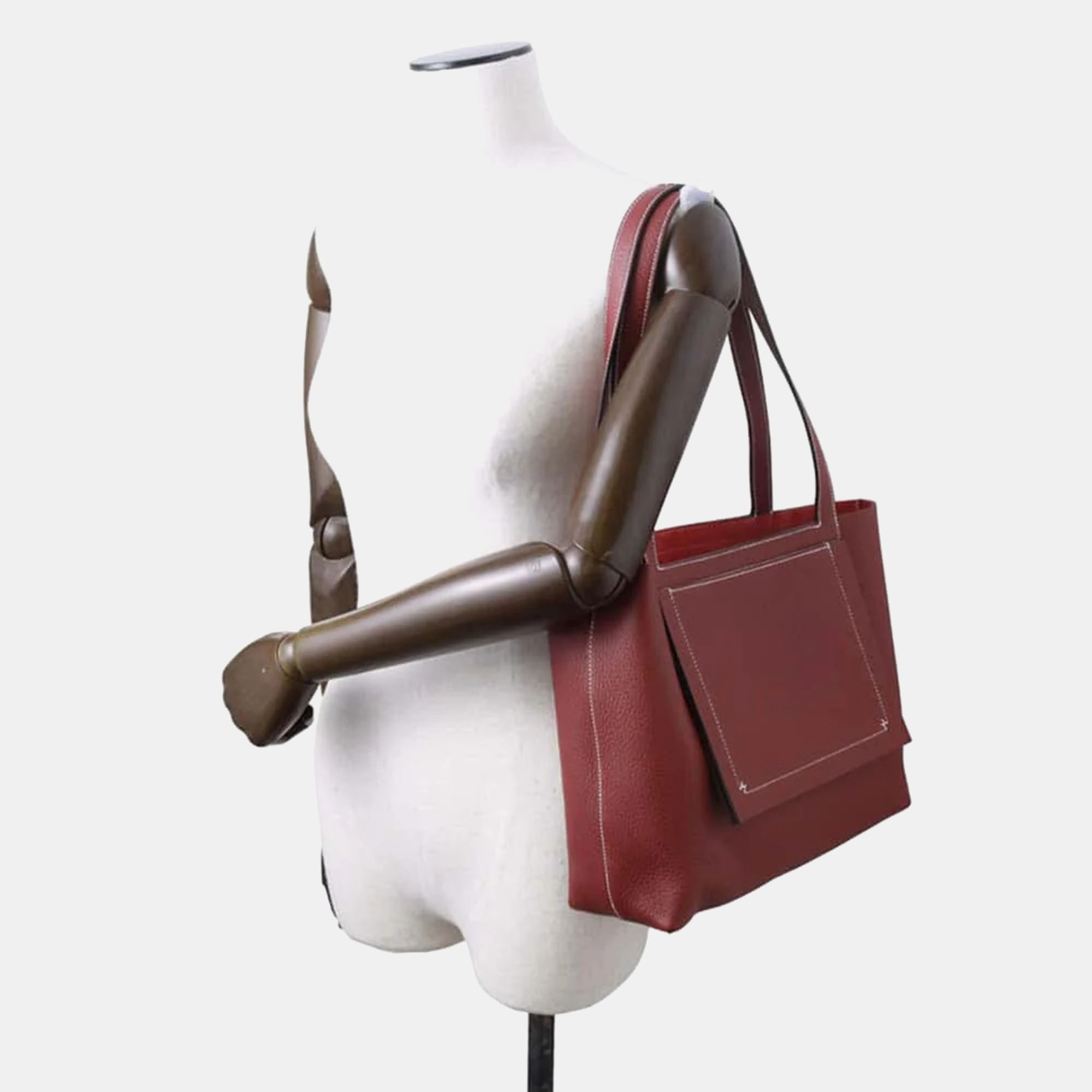 Hermes Rouge H Taurillon Clemence Cabas Sellier Bag Size 31