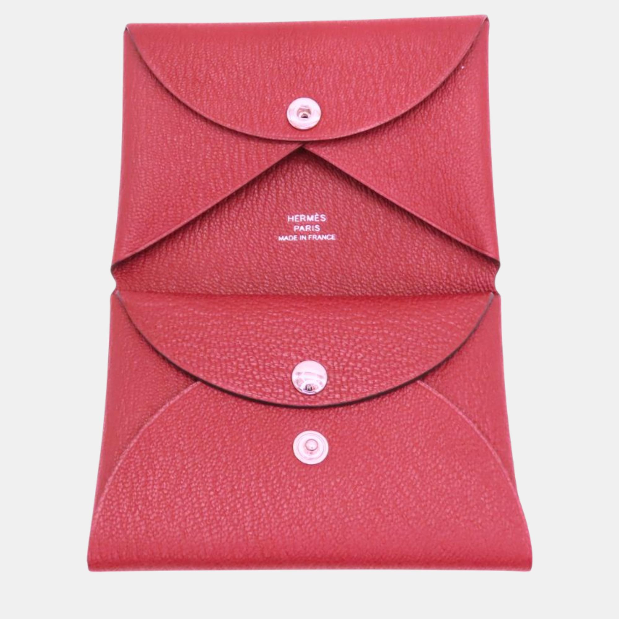 Hermes Chevre Calvi Duo Card Case Red Leather