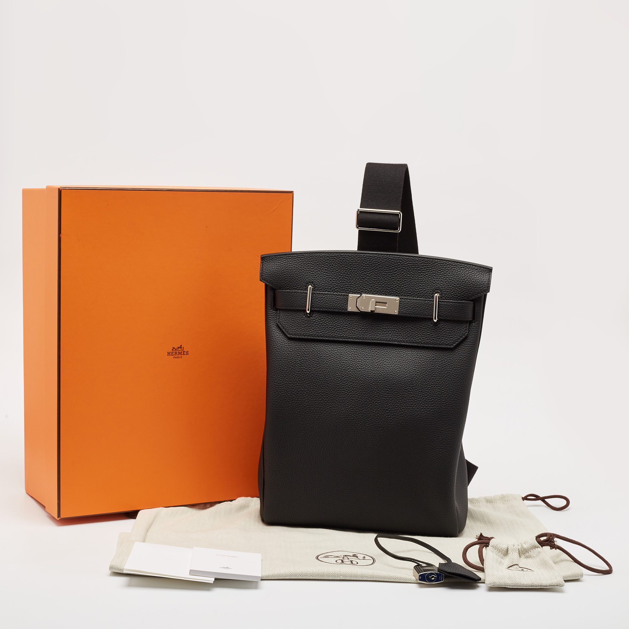 Hermes Noir Togo Leather Palladium Finish Hac A Dos GM Backpack