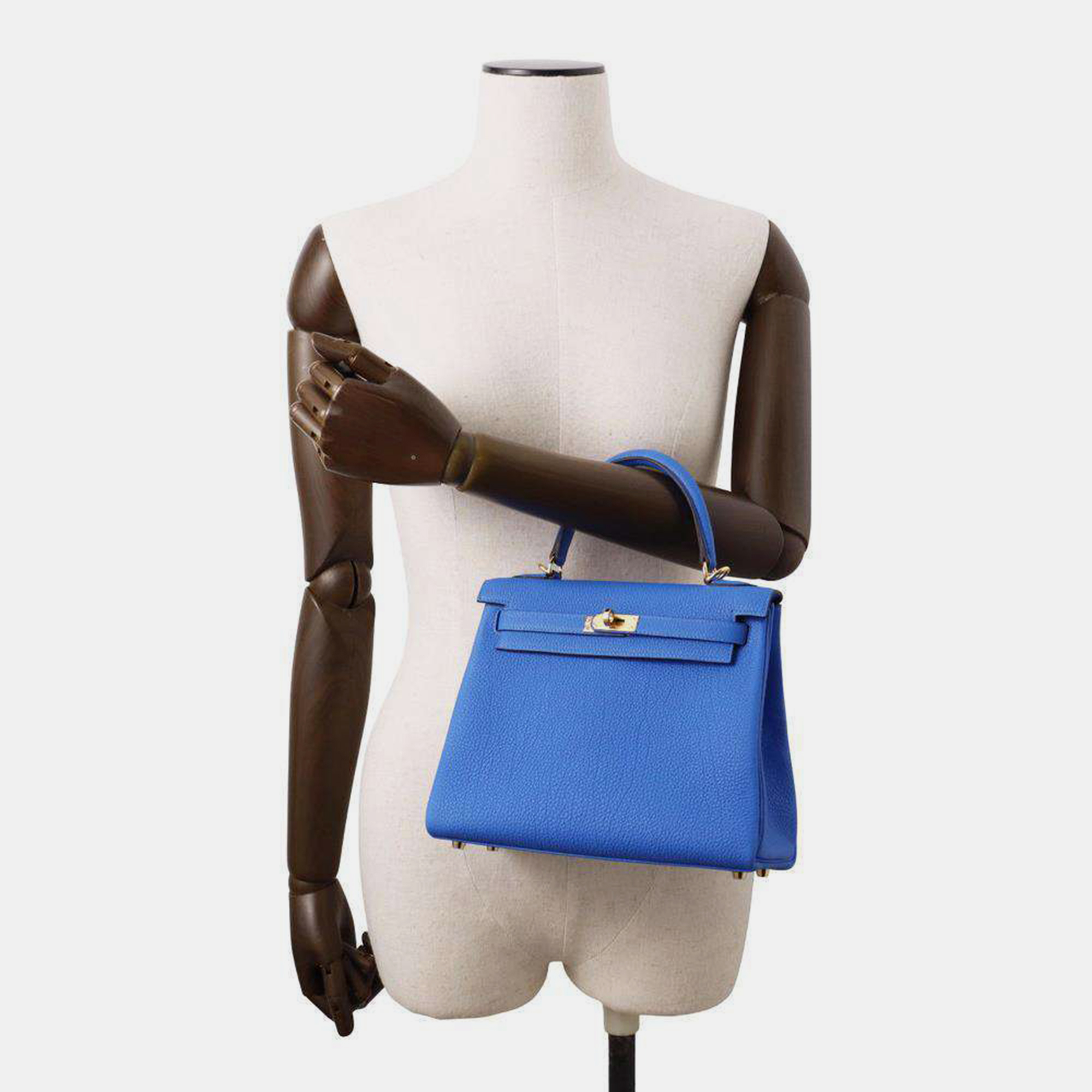 Hermes Blue Hydra Togo Leather Kelly Retourne Size 25