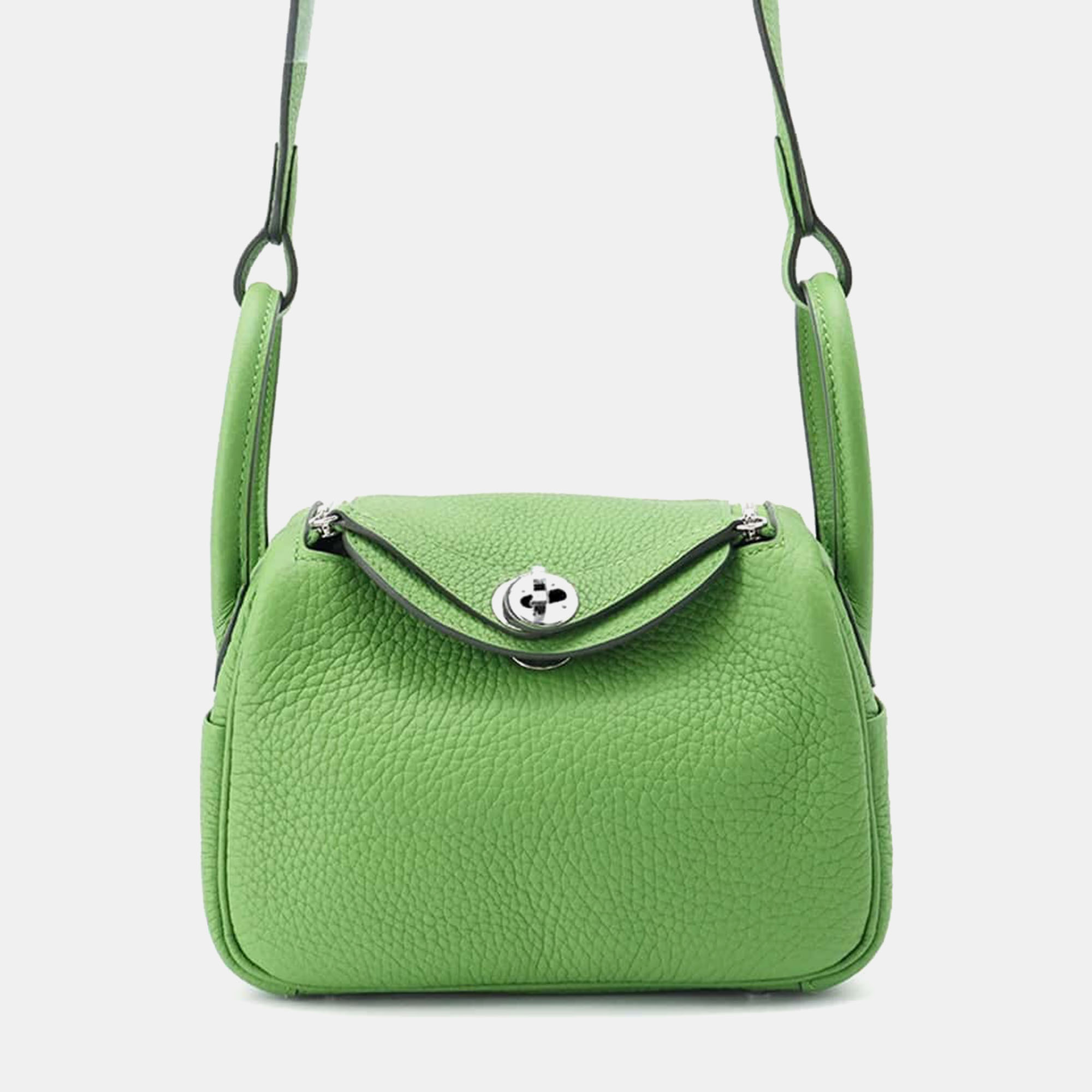 Hermes Vert Yucca Taurillon Clemence Mini Lindy Shoulder Bag