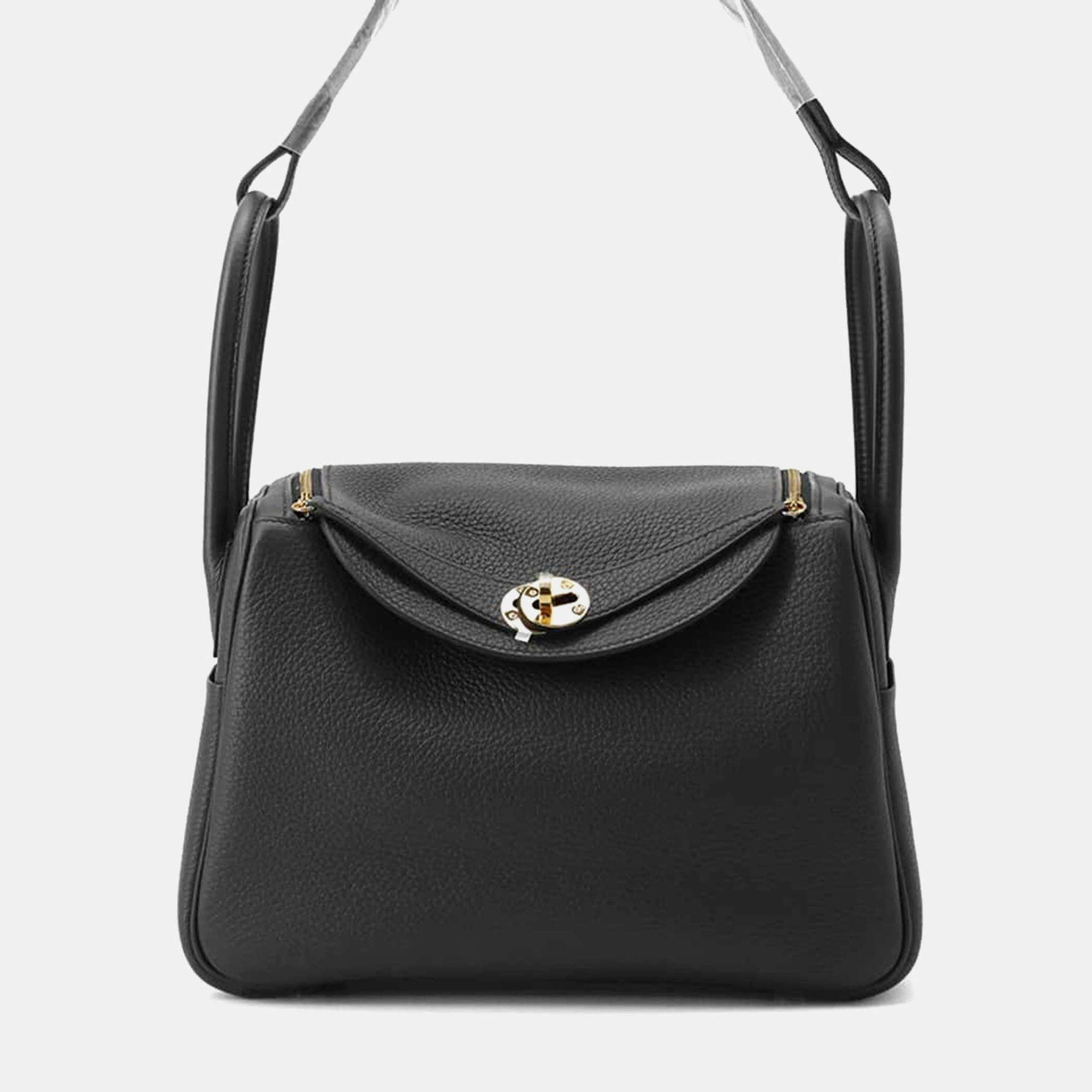 Hermes Black Taurillon Clemence Lindy  26 Shoulder Bag