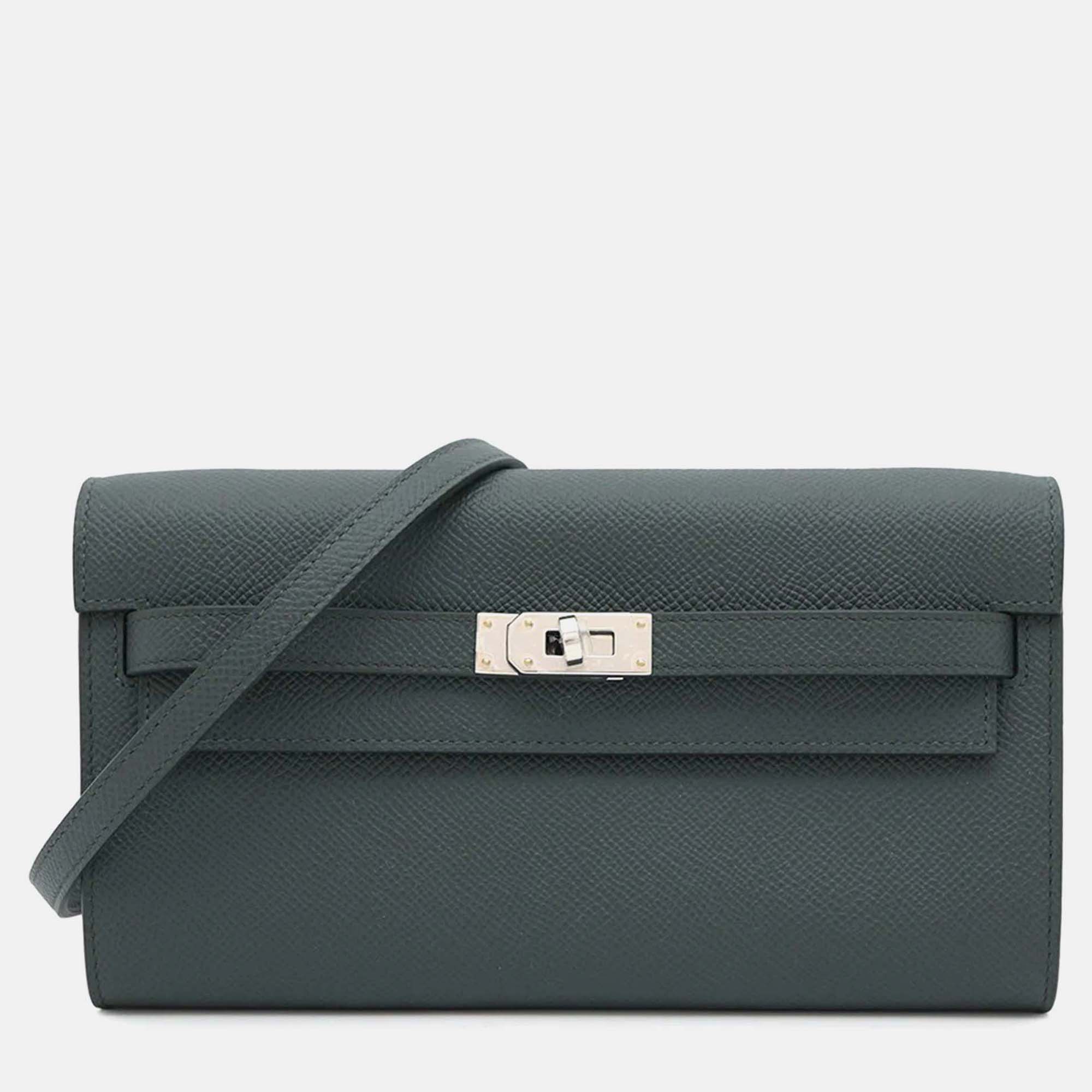 Hermes Kelly Long To Go Vert Mangrove Epsom Leather Clutch Bag - Hermes - Modalova
