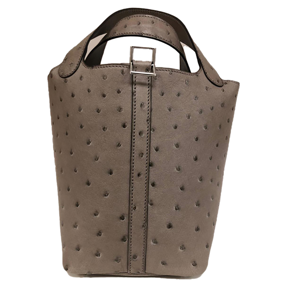 Hermès Grey Asphalt Ostrich Leather Picotin Lock 18 Bag