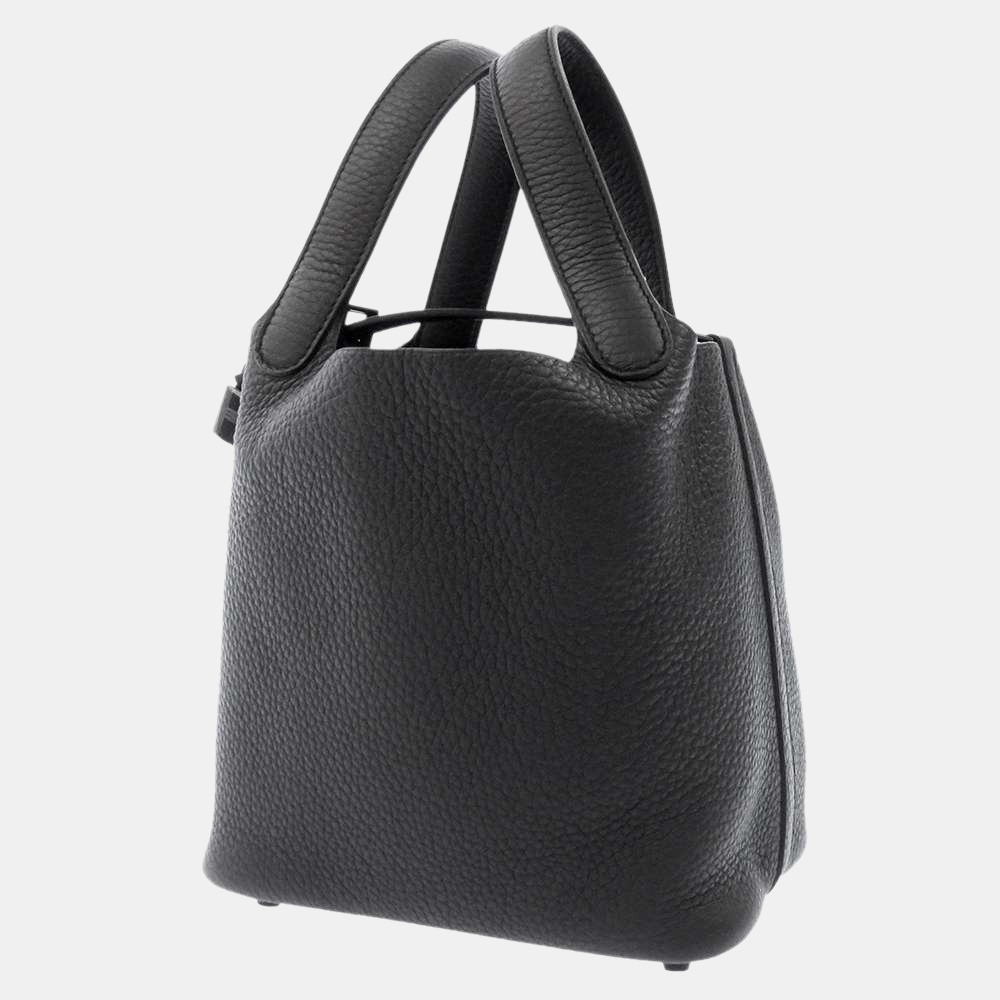 Hermes Black Taurillon Clemence Leather Monochrome Picotin Lock PM Top Handle Bag