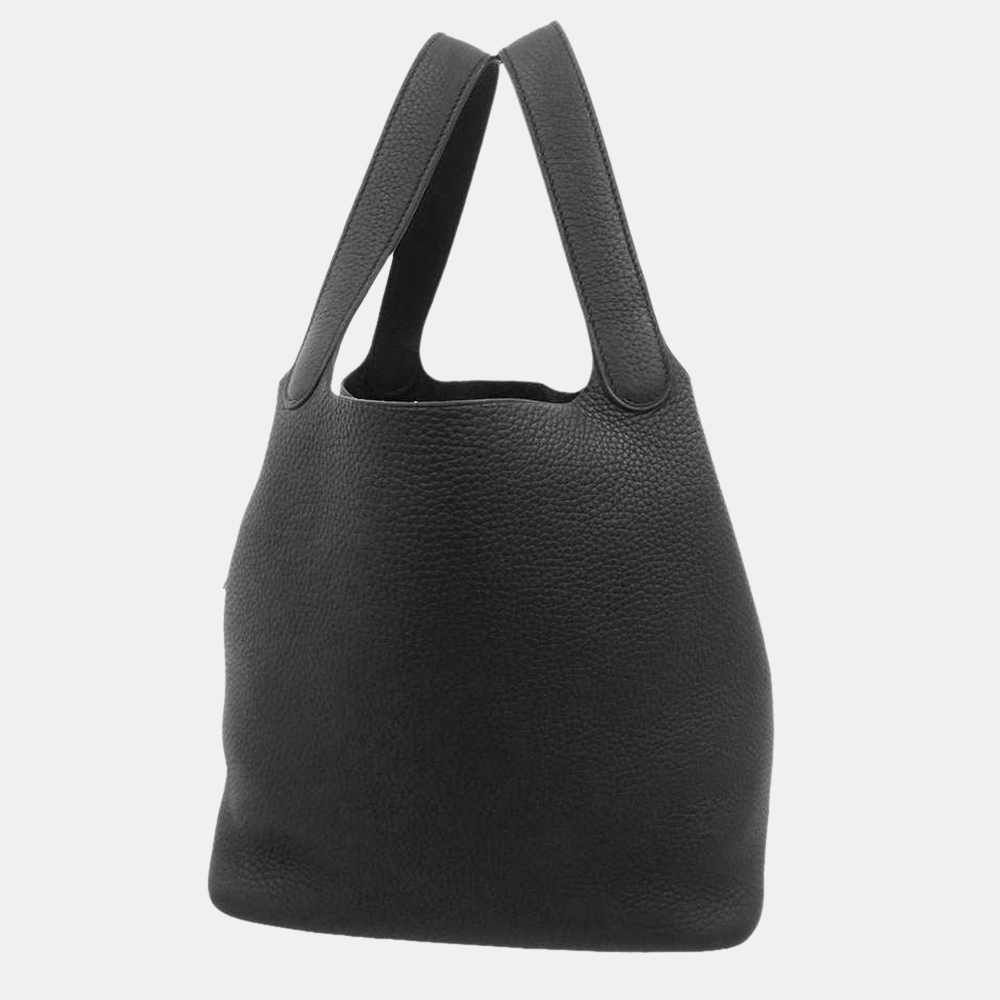 Hermes Black Taurillon Clemence Leather Picotin Lock MM Top Handle Bag