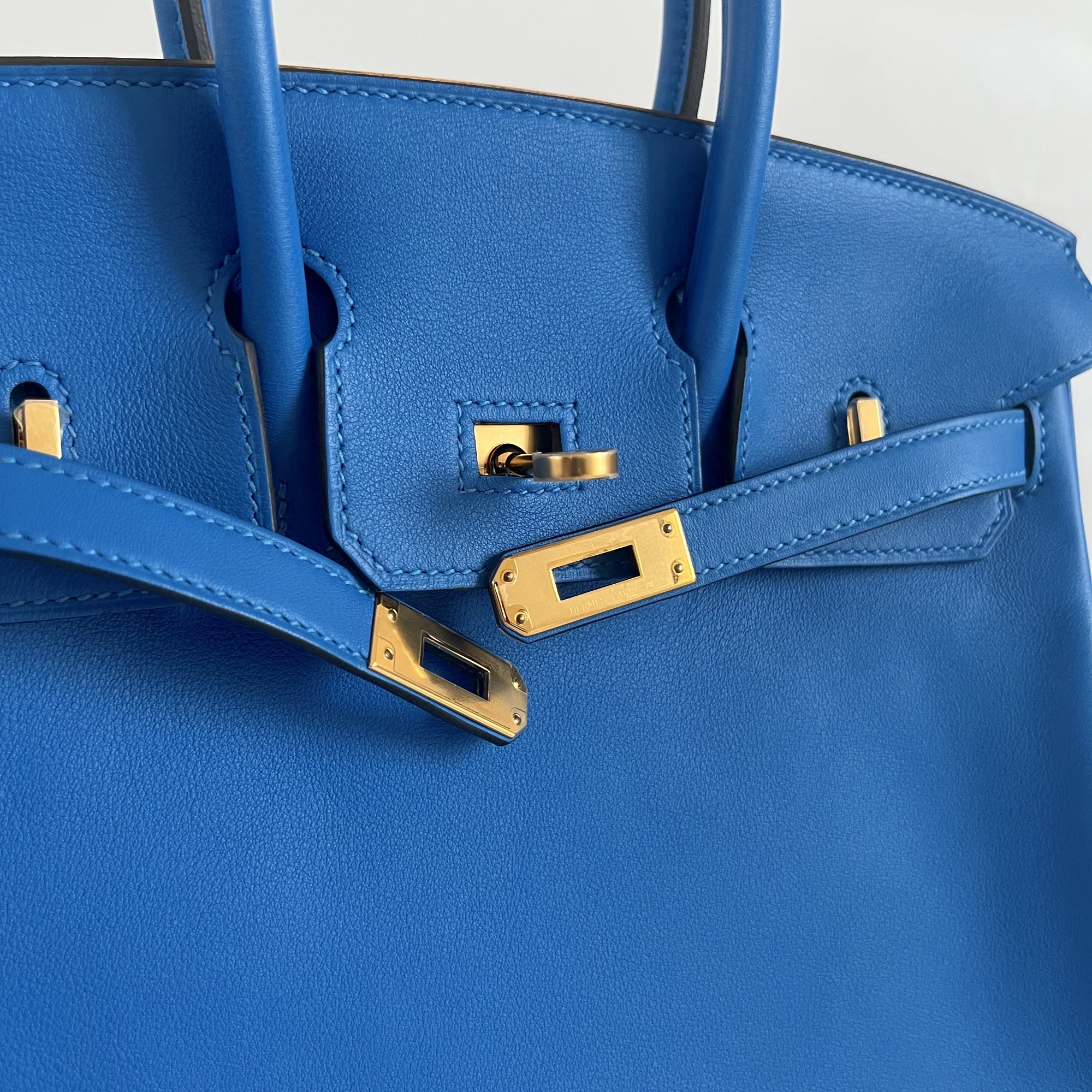 Hermes Blue Swift Leather Gold Hardware Birkin 25 Bag