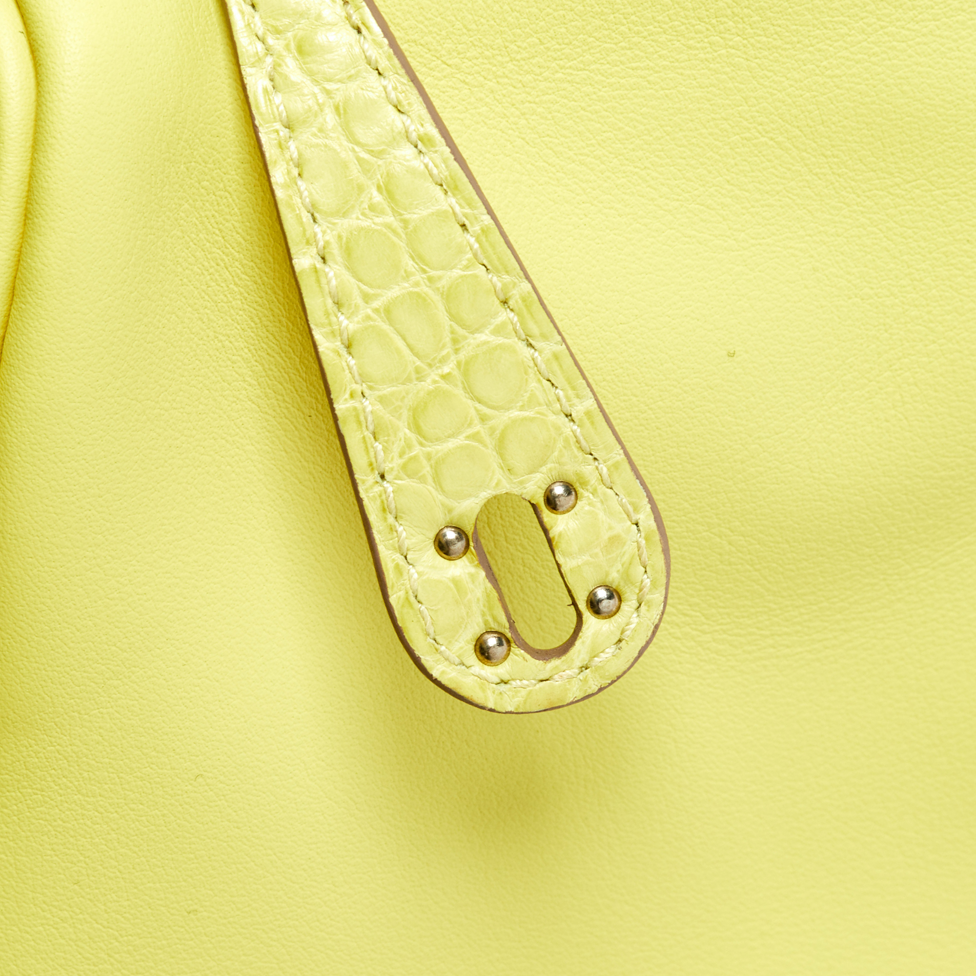Hermès Lime Swift Leather And Matte Alligator Palladium Finish Mini Lindy Touch 20 Bag