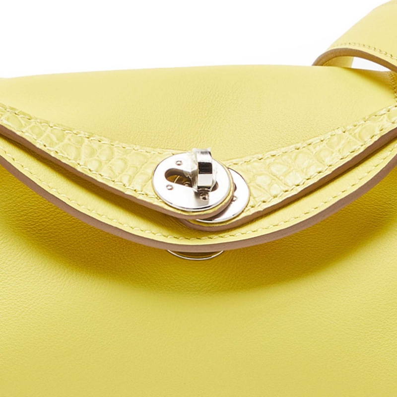 Hermès Lime Swift Leather And Matte Alligator Palladium Finish Mini Lindy Touch 20 Bag