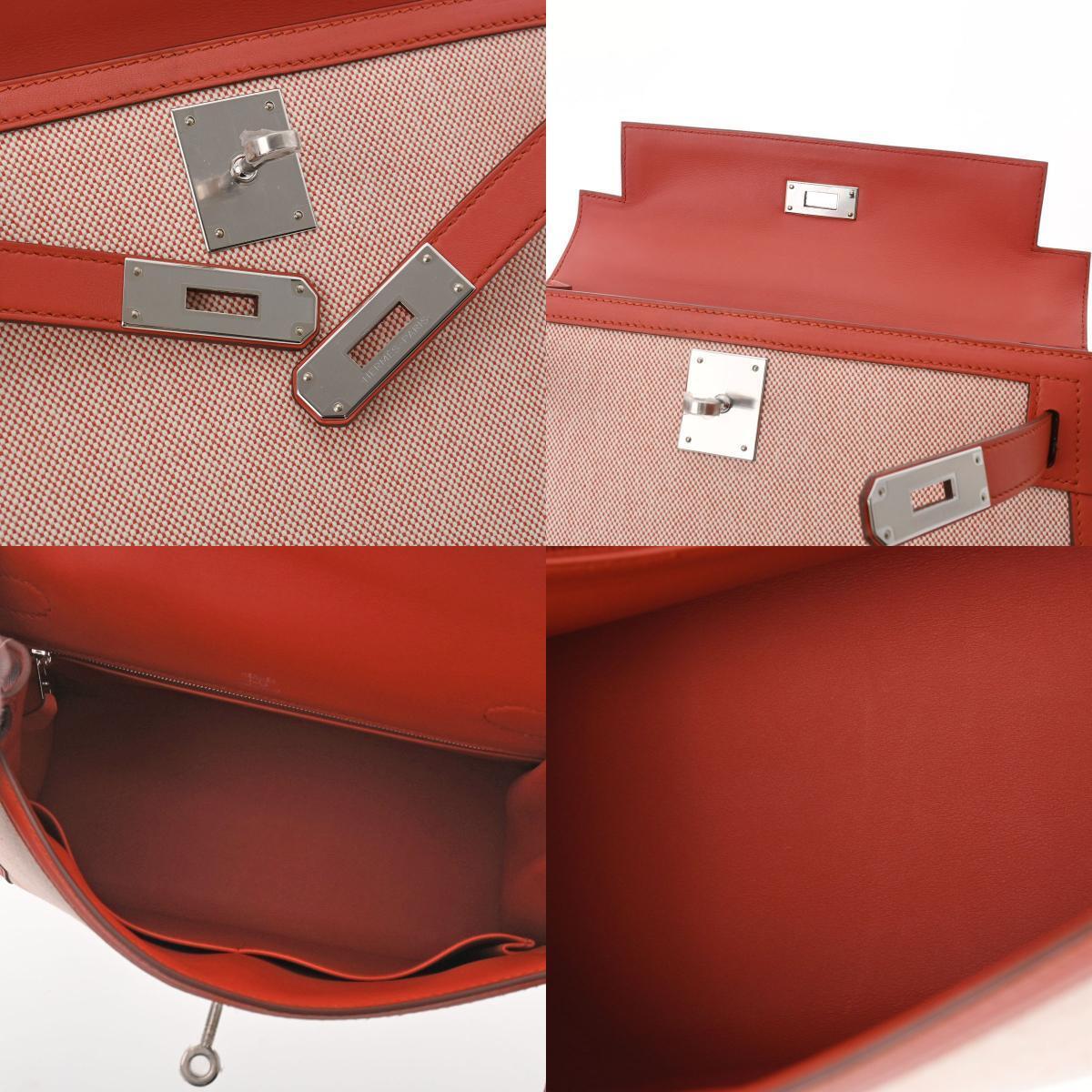 Hermes Red Toile Swift Leather Palladium Hardware Kelly 28 Bag