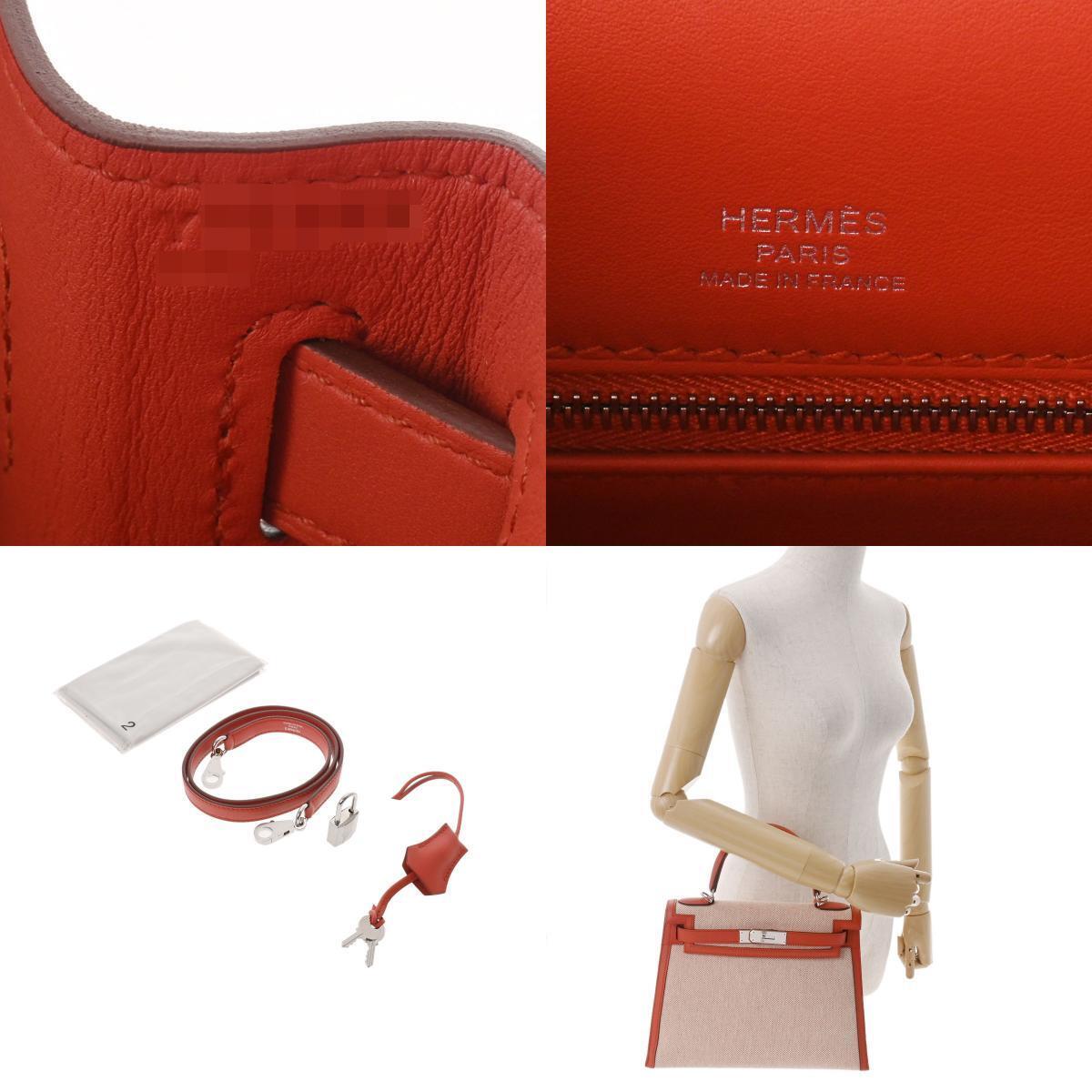 Hermes Red Toile Swift Leather Palladium Hardware Kelly 28 Bag